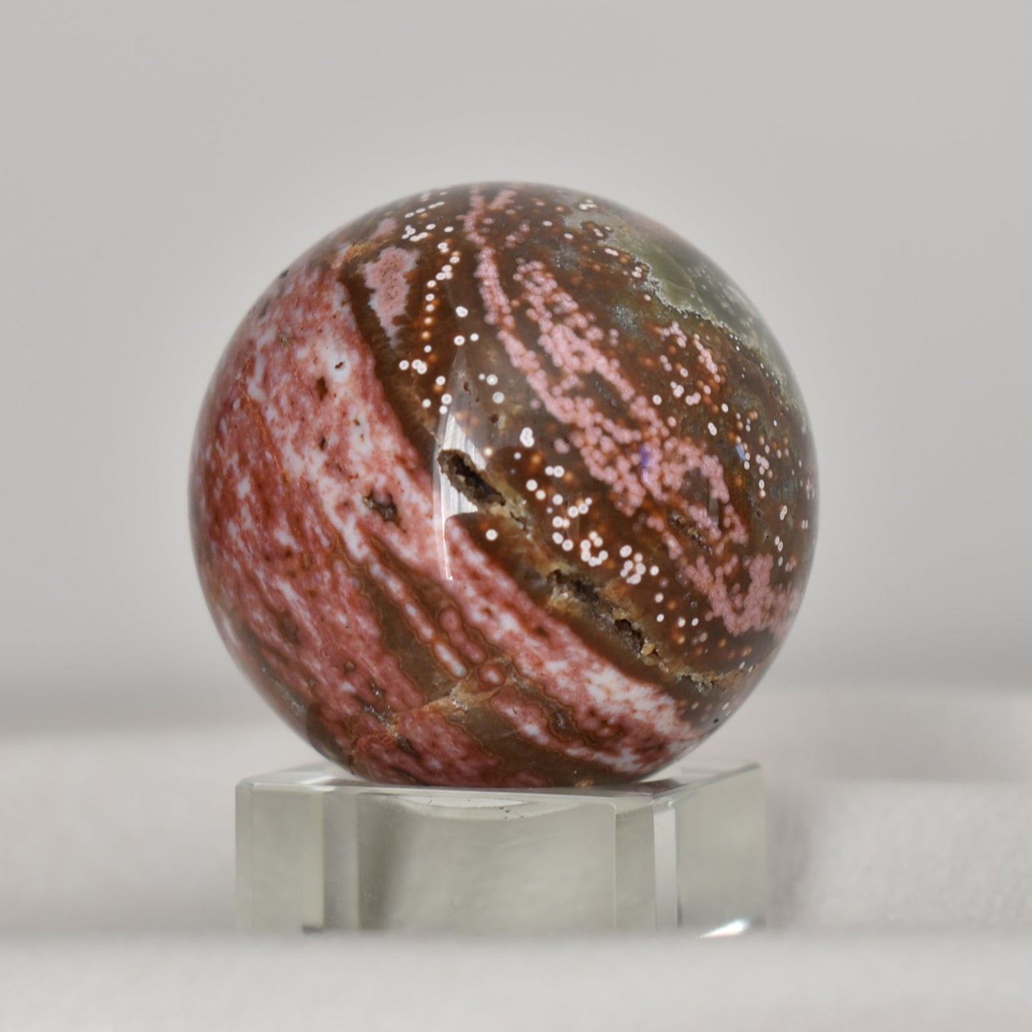 Old Stock Pink Orbicular Ocean Jasper Sphere 50mm