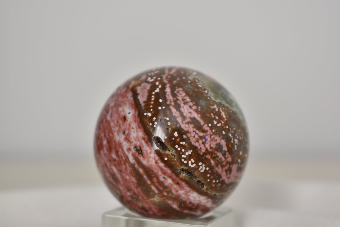 Old Stock Pink Orbicular Ocean Jasper Sphere 50mm