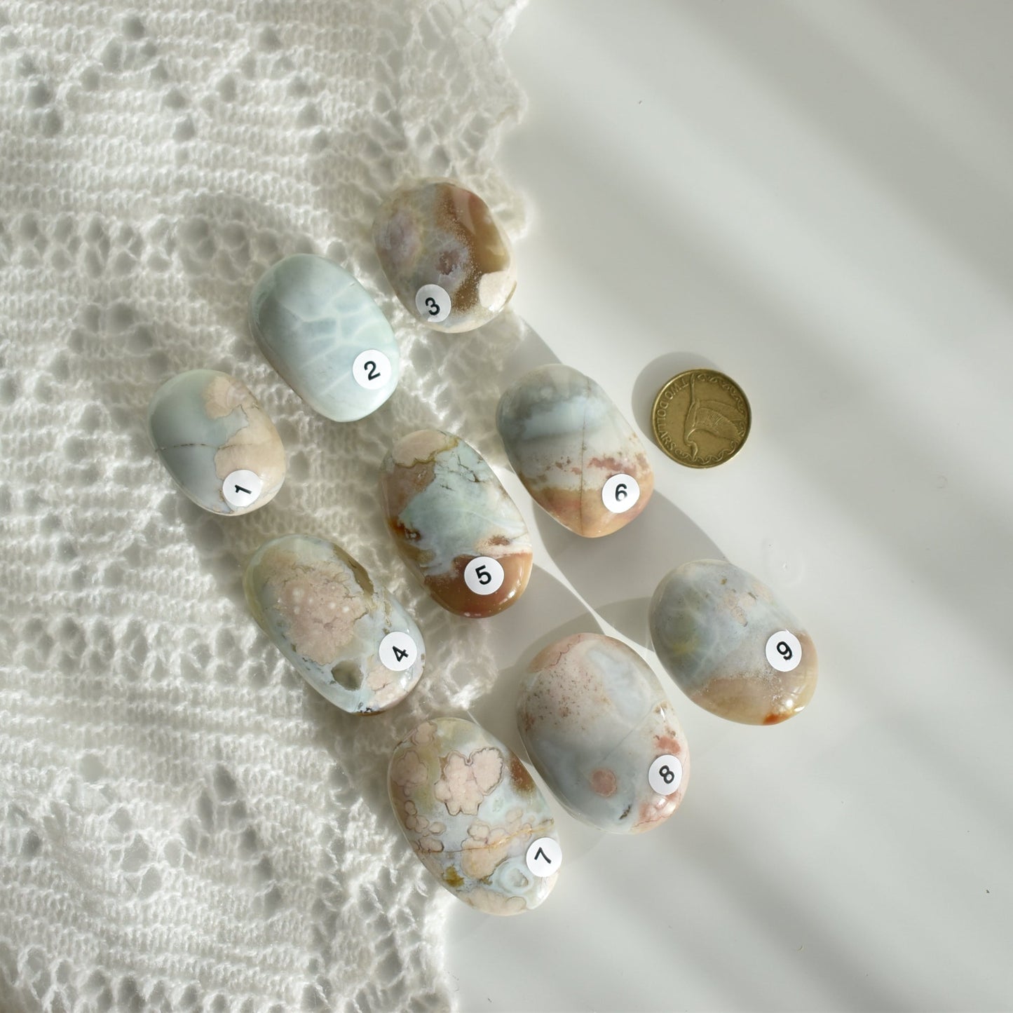 Creamy Green Flower Agate Palm Stone #1