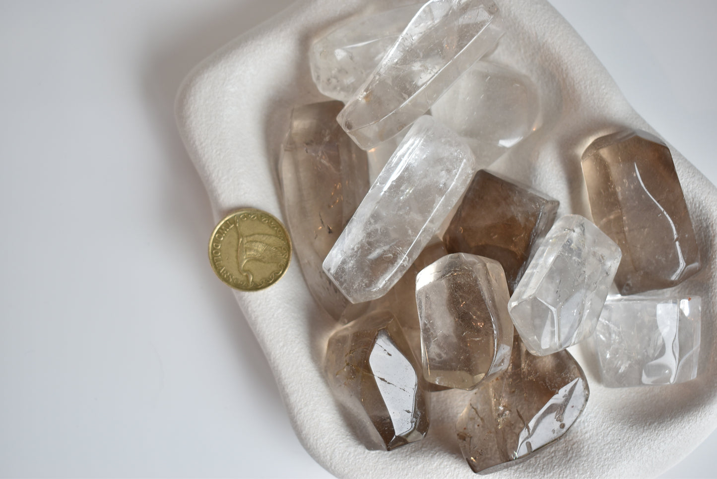 Polished freeform Clear Quartz & Smoky Quartz
