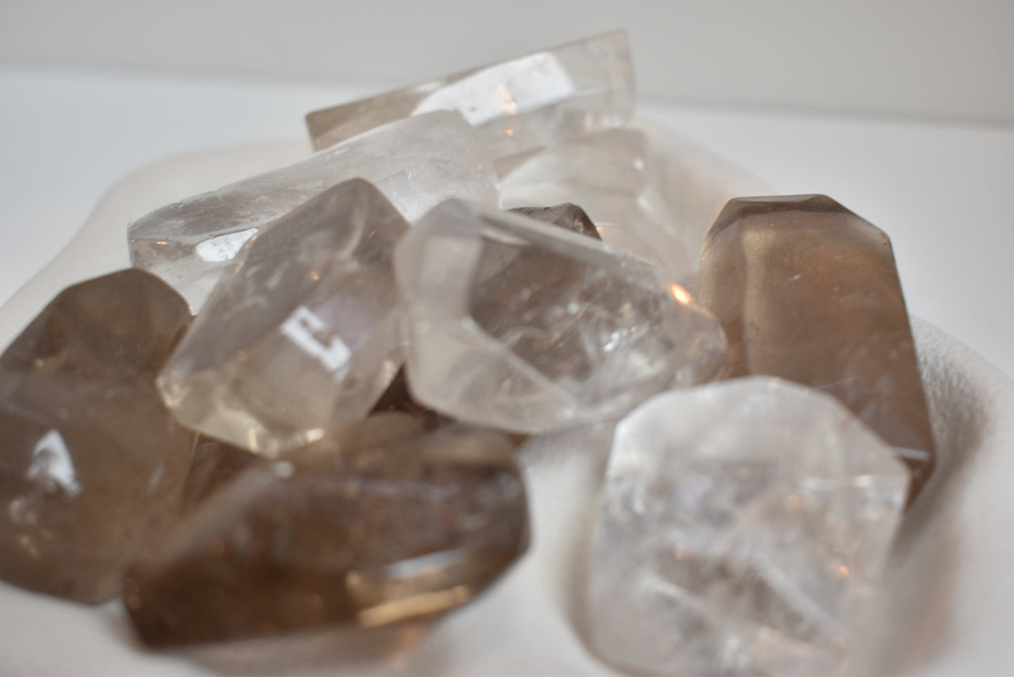 Polished freeform Clear Quartz & Smoky Quartz