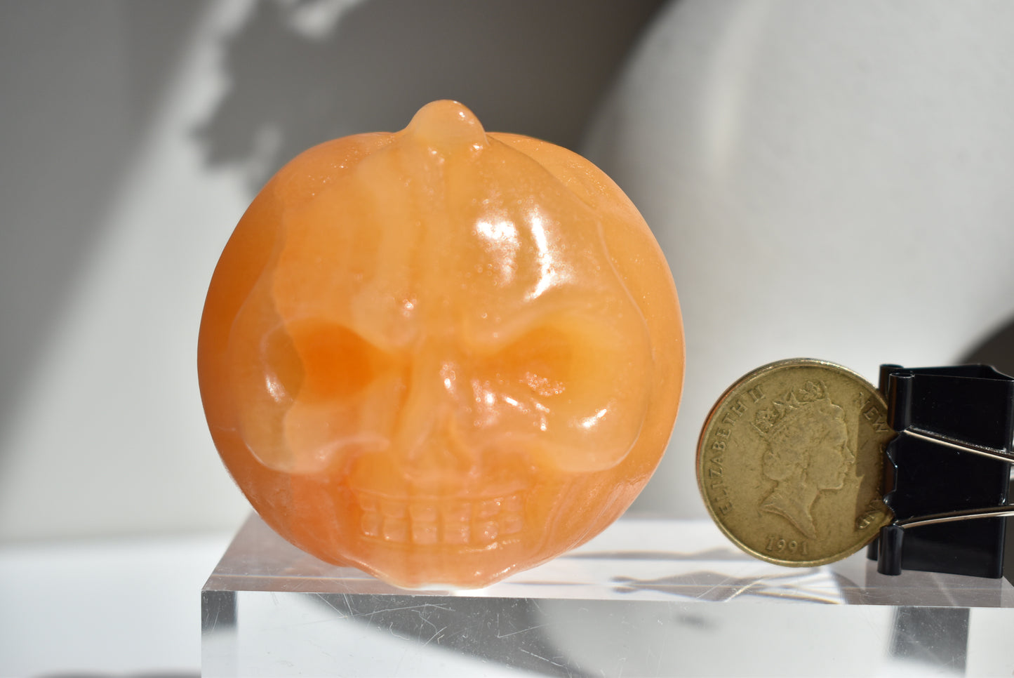 Orange Calcite Pumpkin Skull
