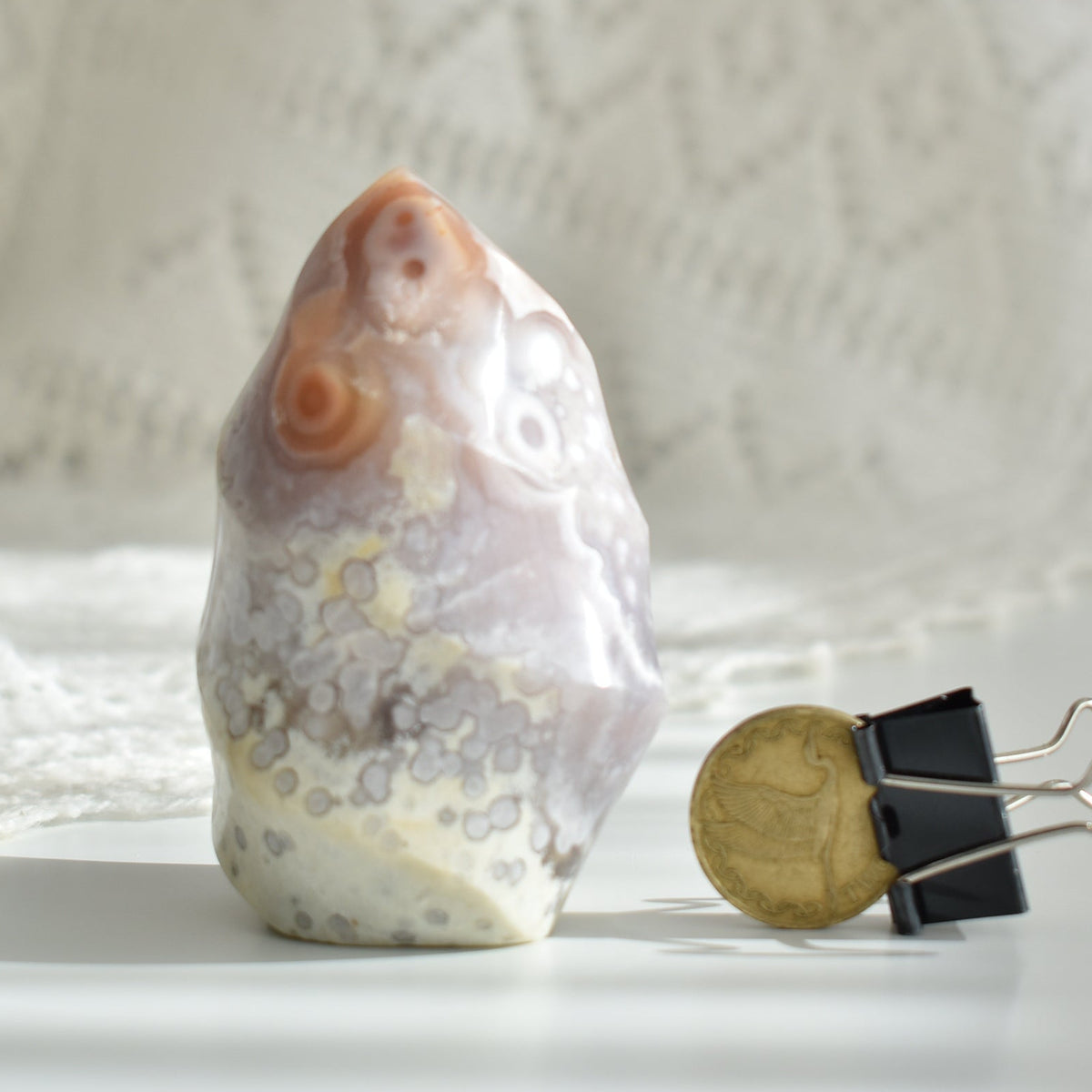 Pink Flower Agate Crystal Flame #1