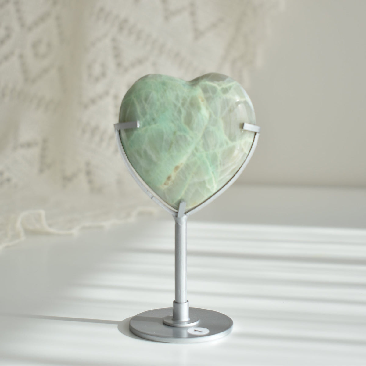 Green Moonstone Heart with Custom Stand #1