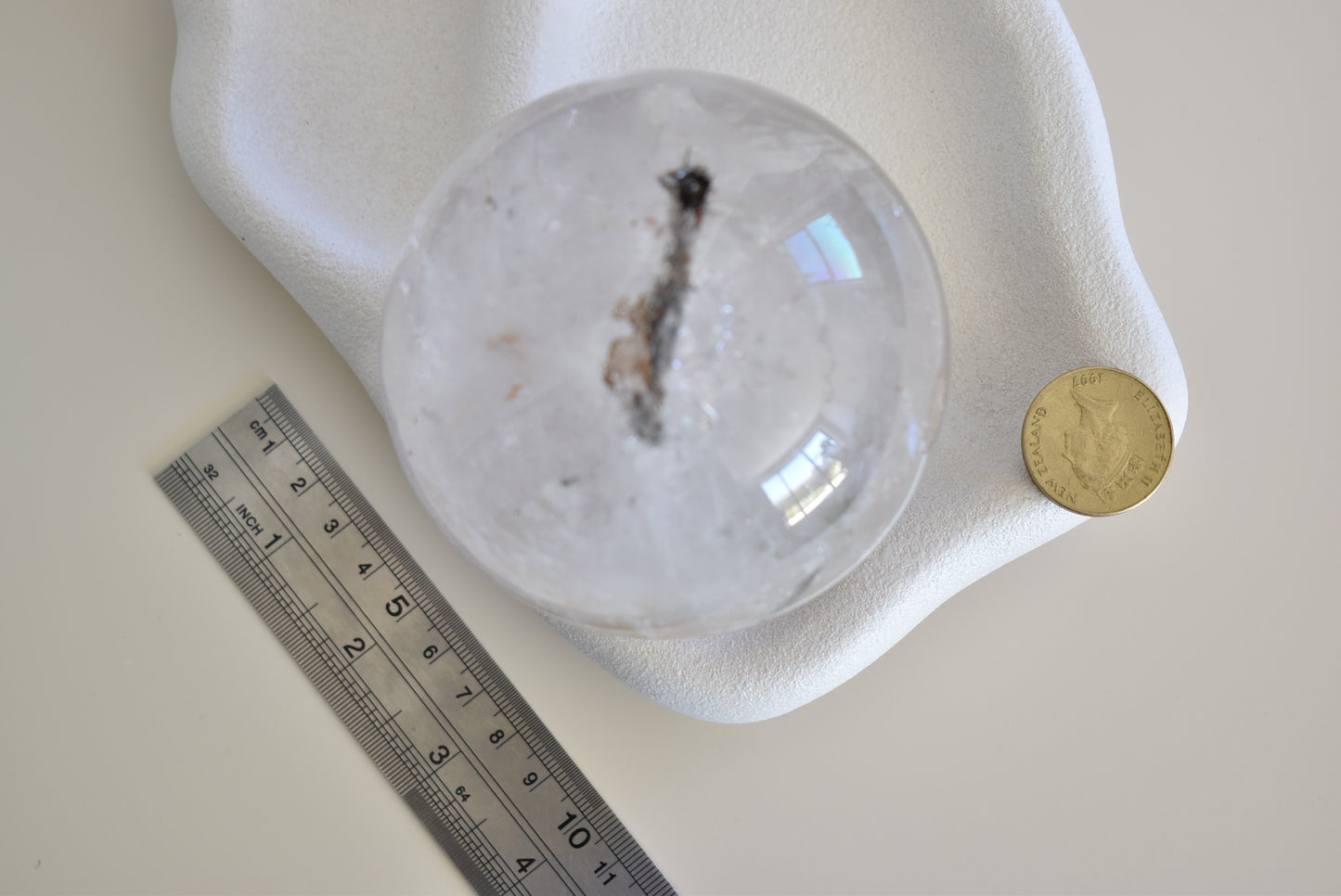 Large Clear Quartz Sphere with Black Tourmaline in Quartz 1.1kg