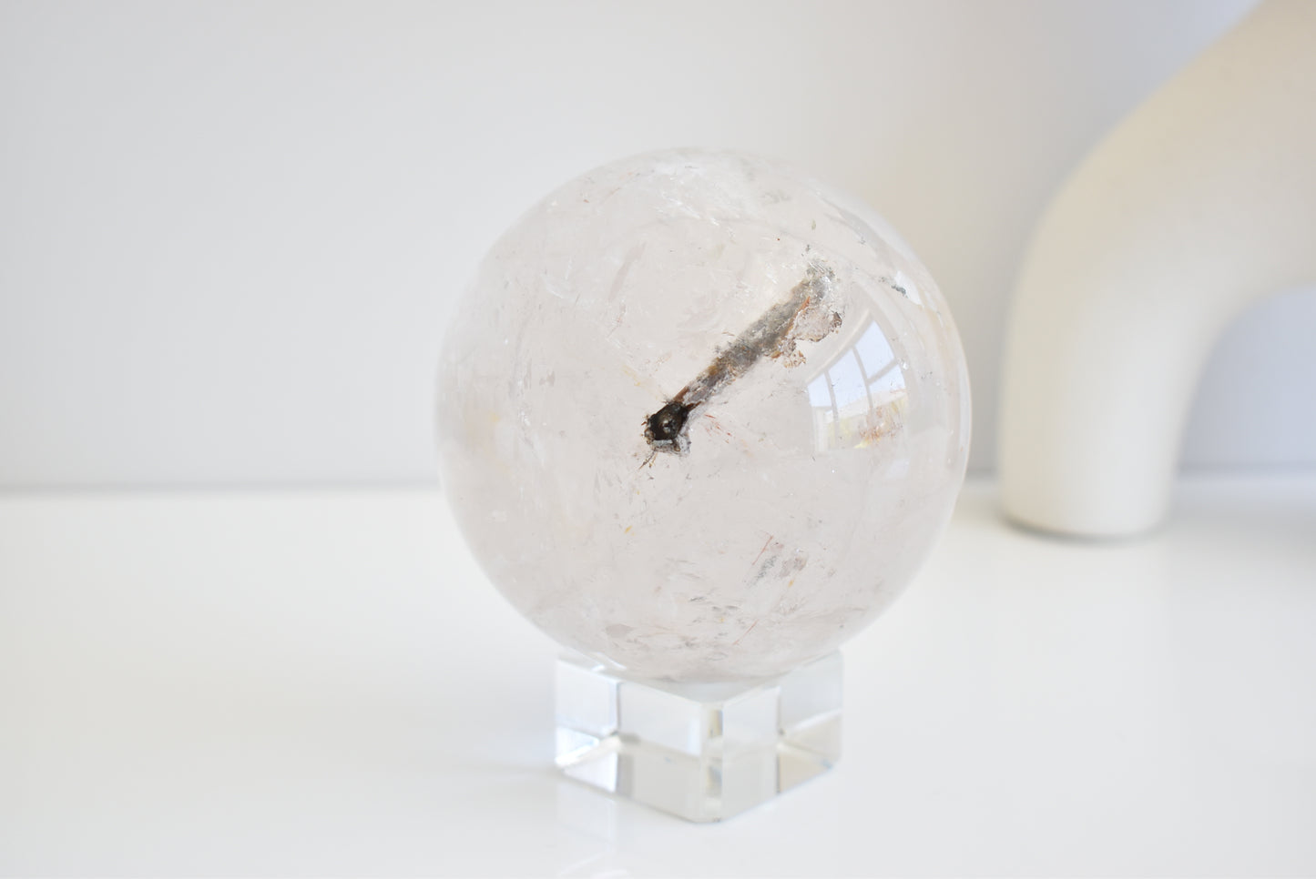 Large Clear Quartz Sphere with Black Tourmaline in Quartz 1.1kg