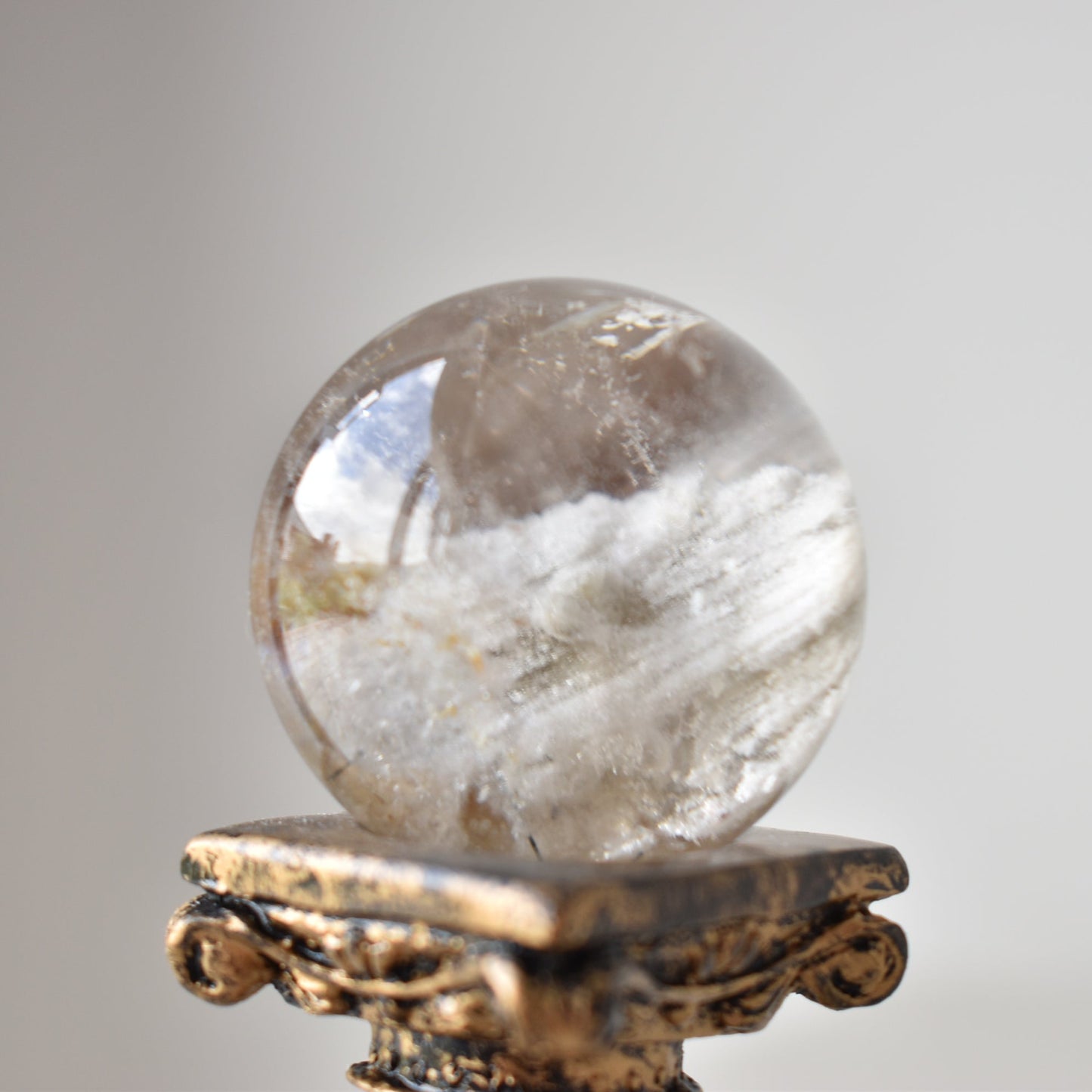 Rare HG White Lodolite with Black Tourmaline sphere 40mm (video)