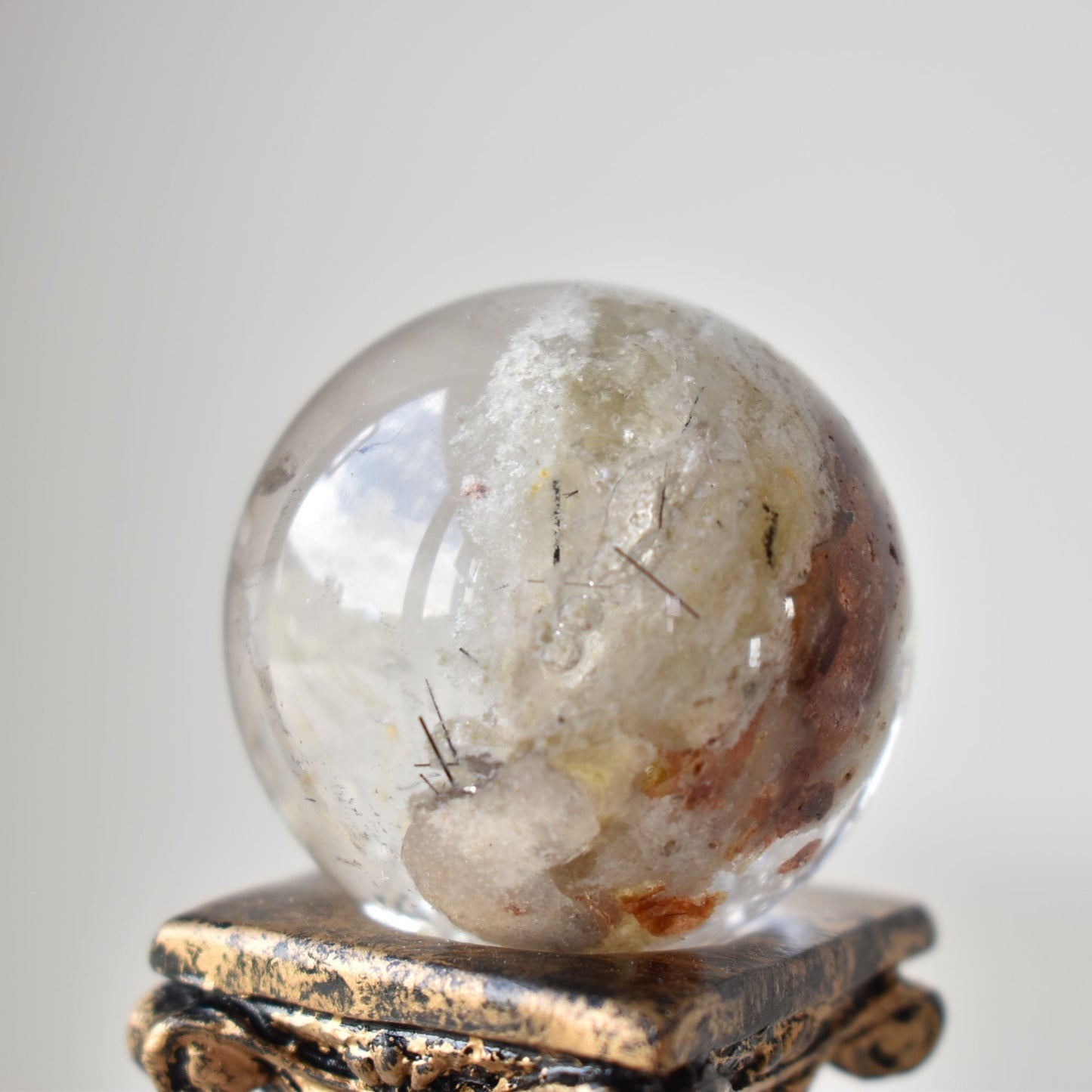 Rare HG White Lodolite with Black Tourmaline sphere 40mm (video)