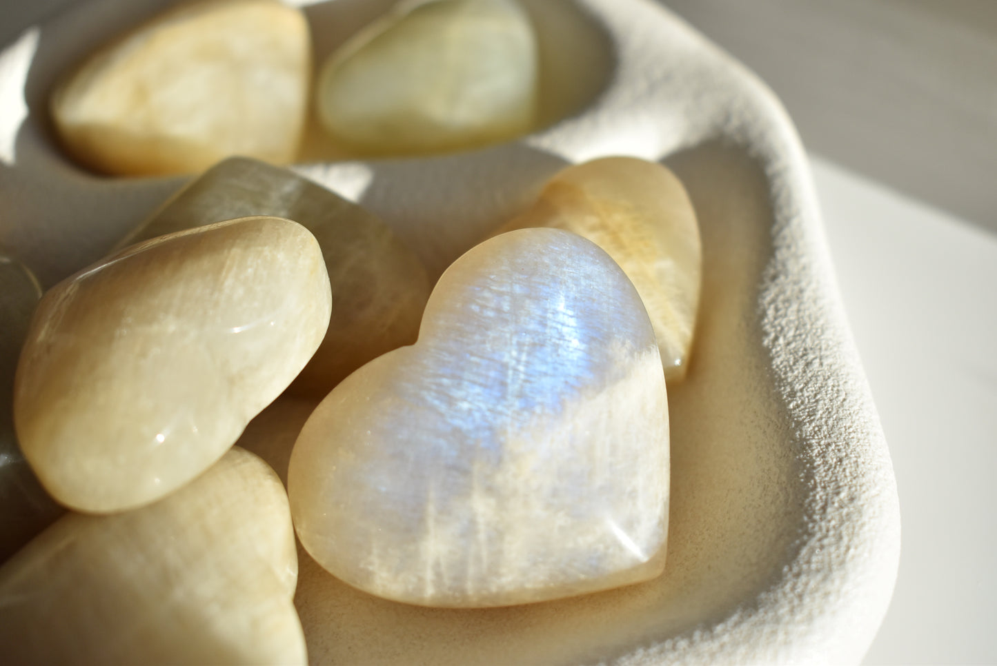 Moonstone heart with blue flash
