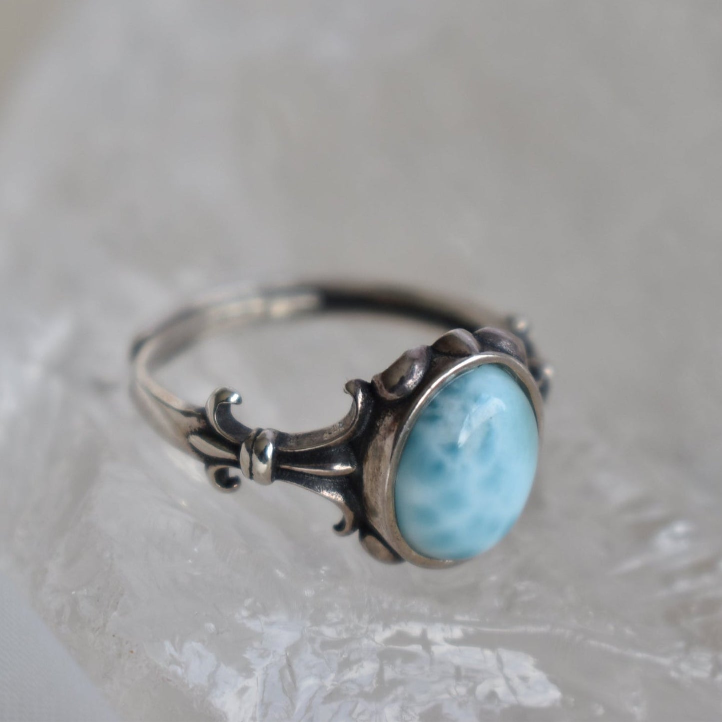 Larimar Sterling Sliver Ring Adjustable (video)