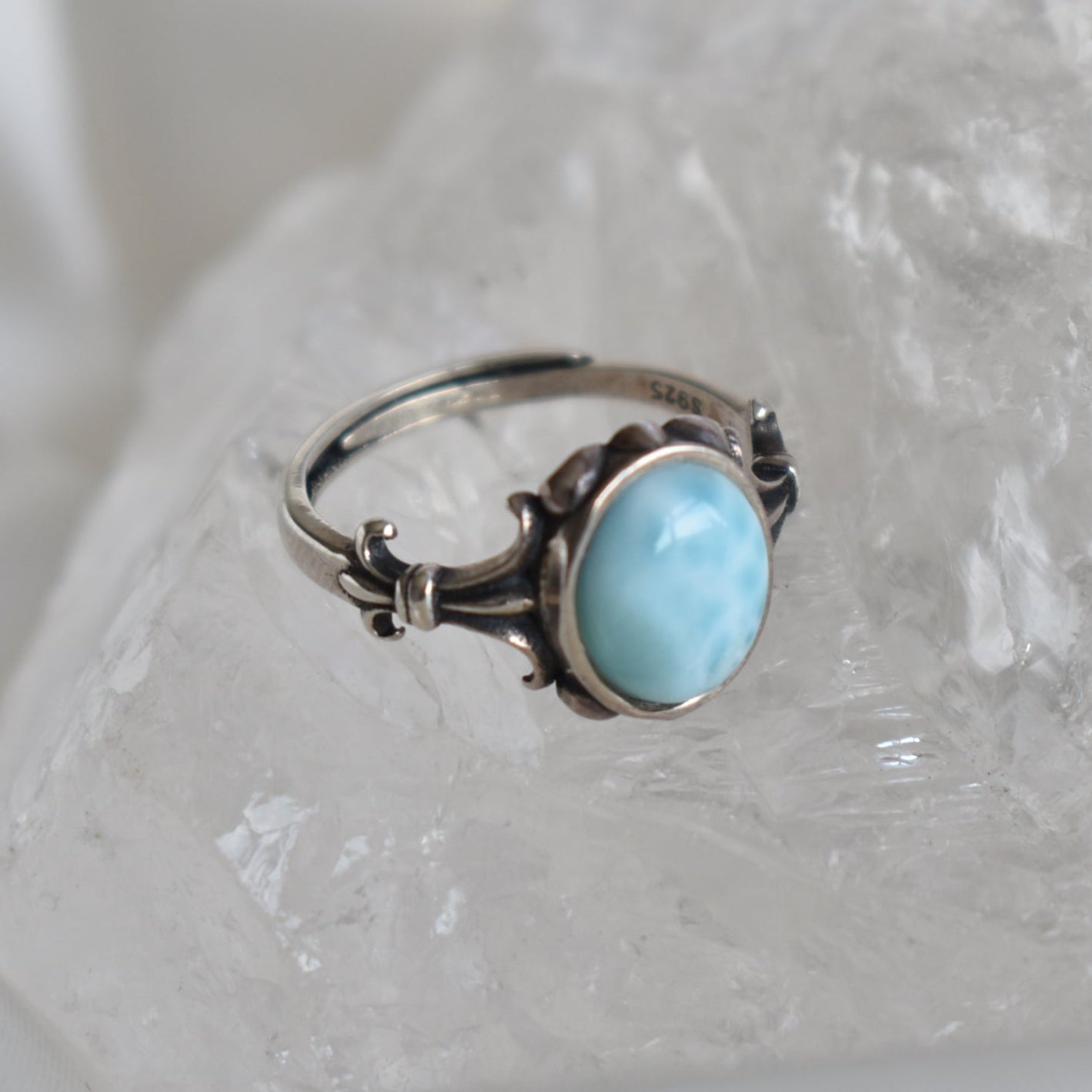 Larimar Sterling Sliver Ring Adjustable (video)