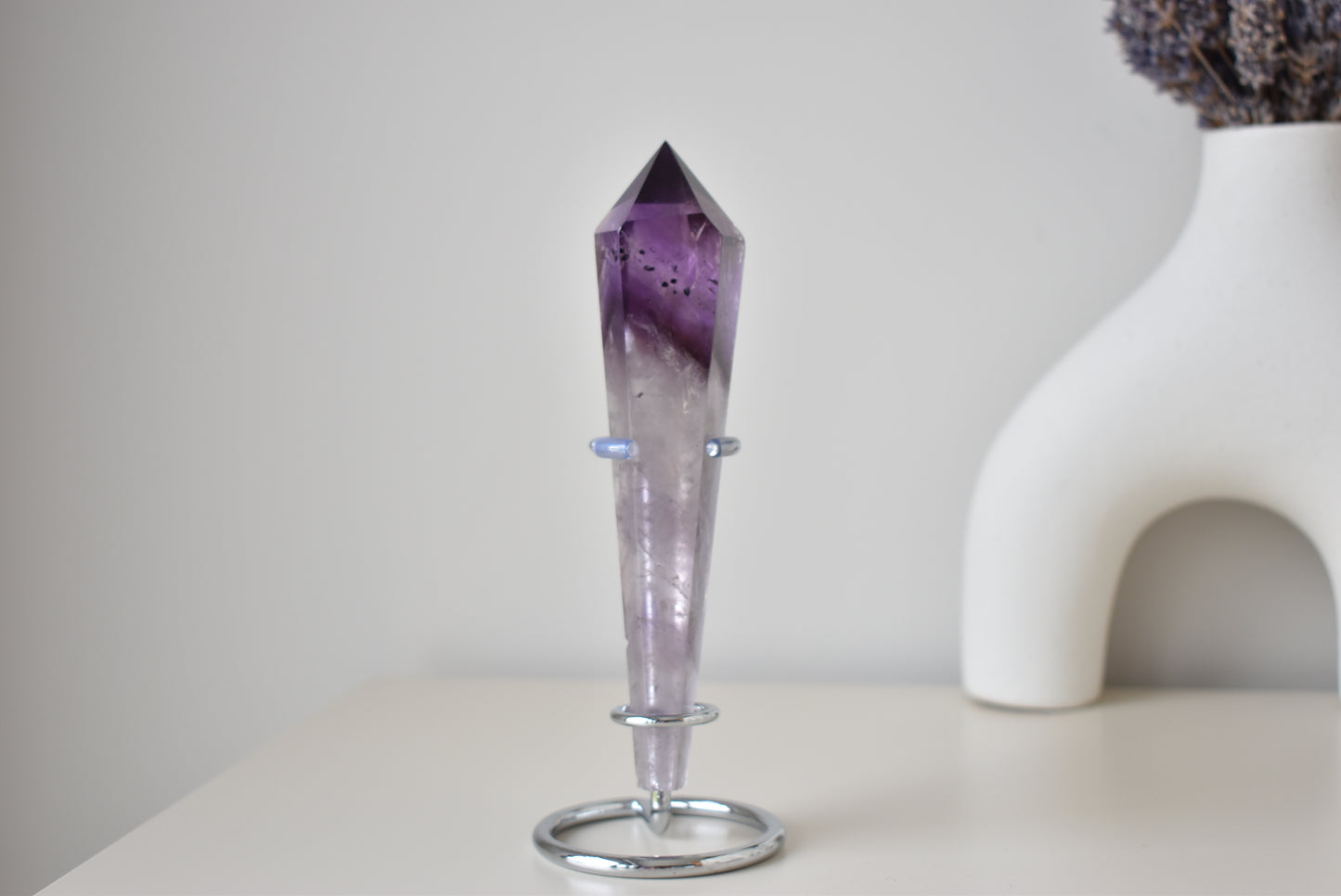 HG Hollandite Amethyst Wand with Stand