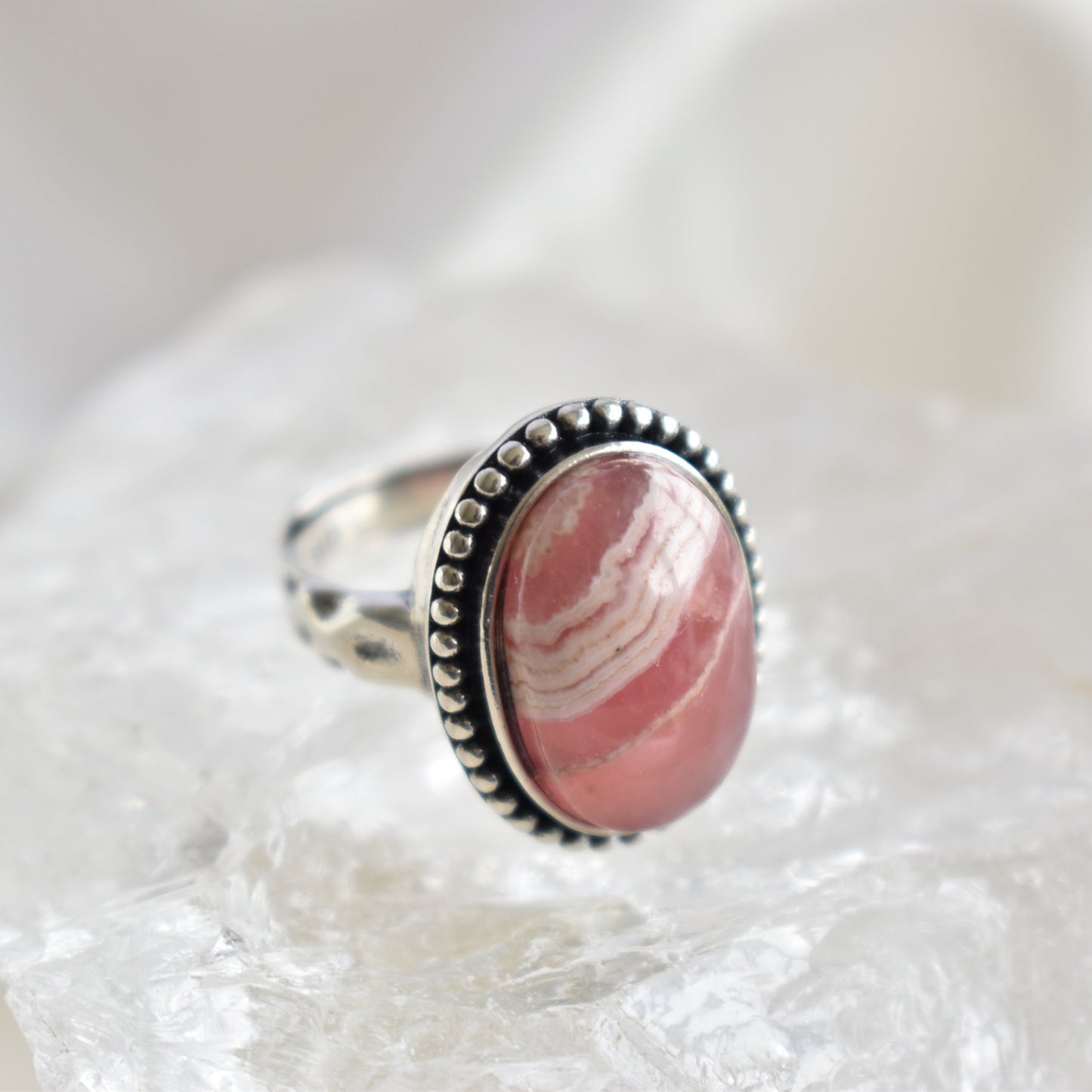 Rhodochrosite Sterling Sliver Ring - Adjustable (video)