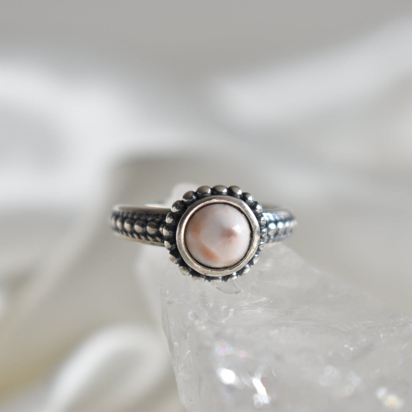 Pink Larimar Sterling Sliver Ring Adjustable #1