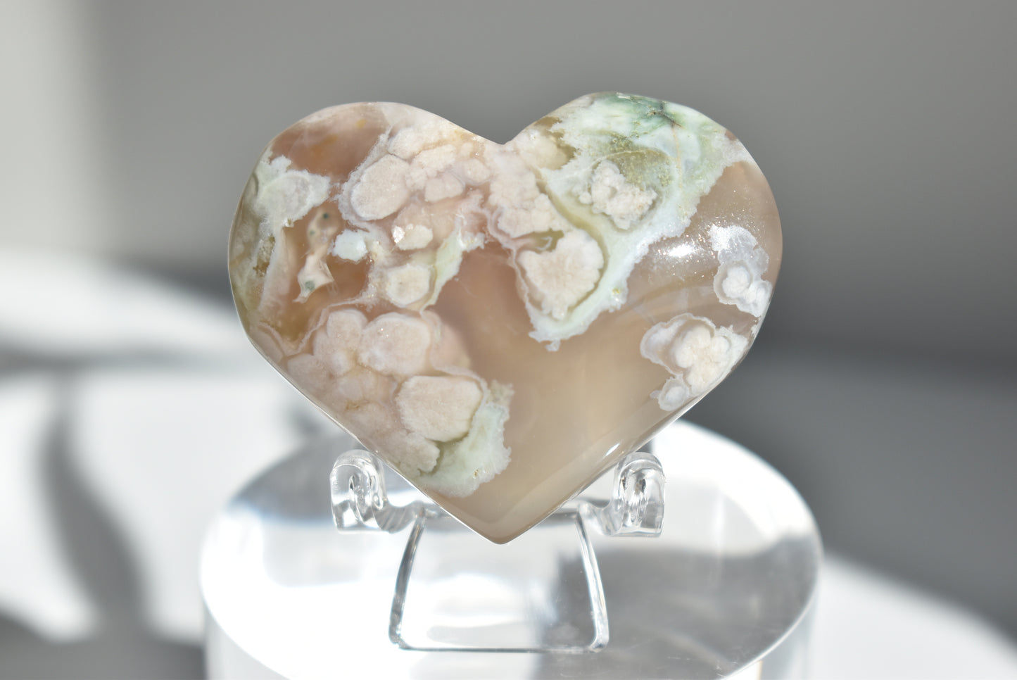 High Grade Green Flower Agate Heart