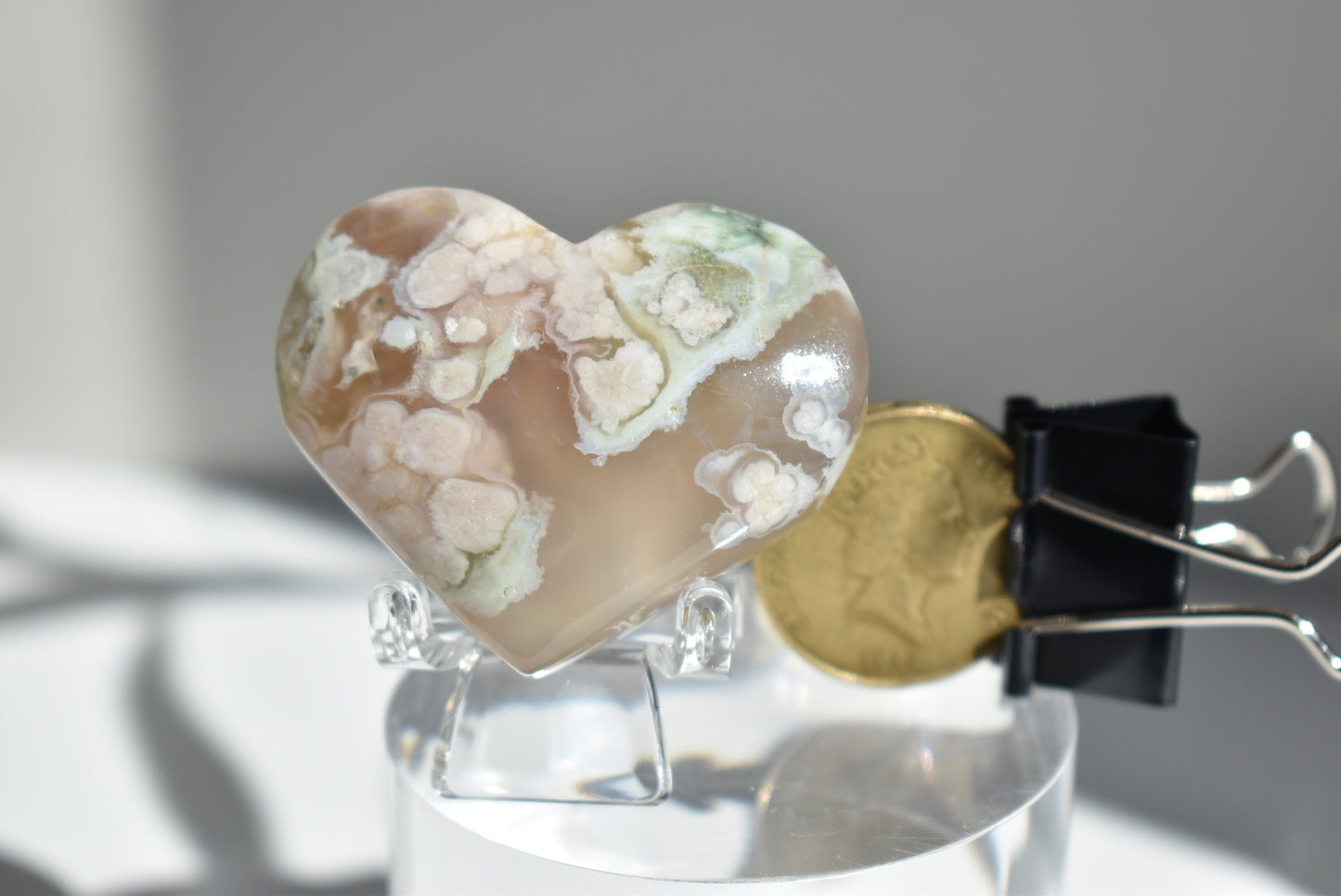 High Grade Green Flower Agate Heart