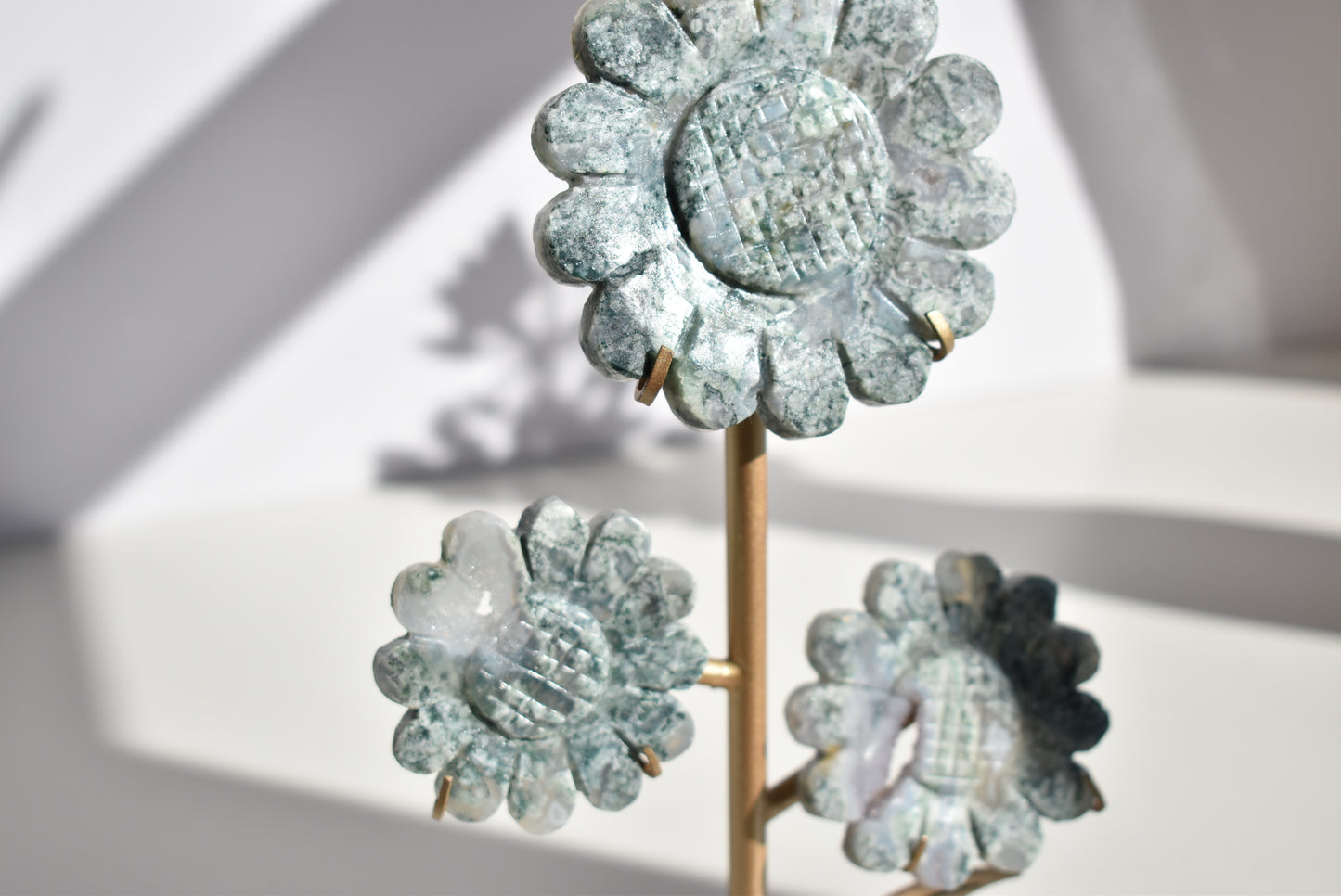 Moss Agate Sunflower Carving