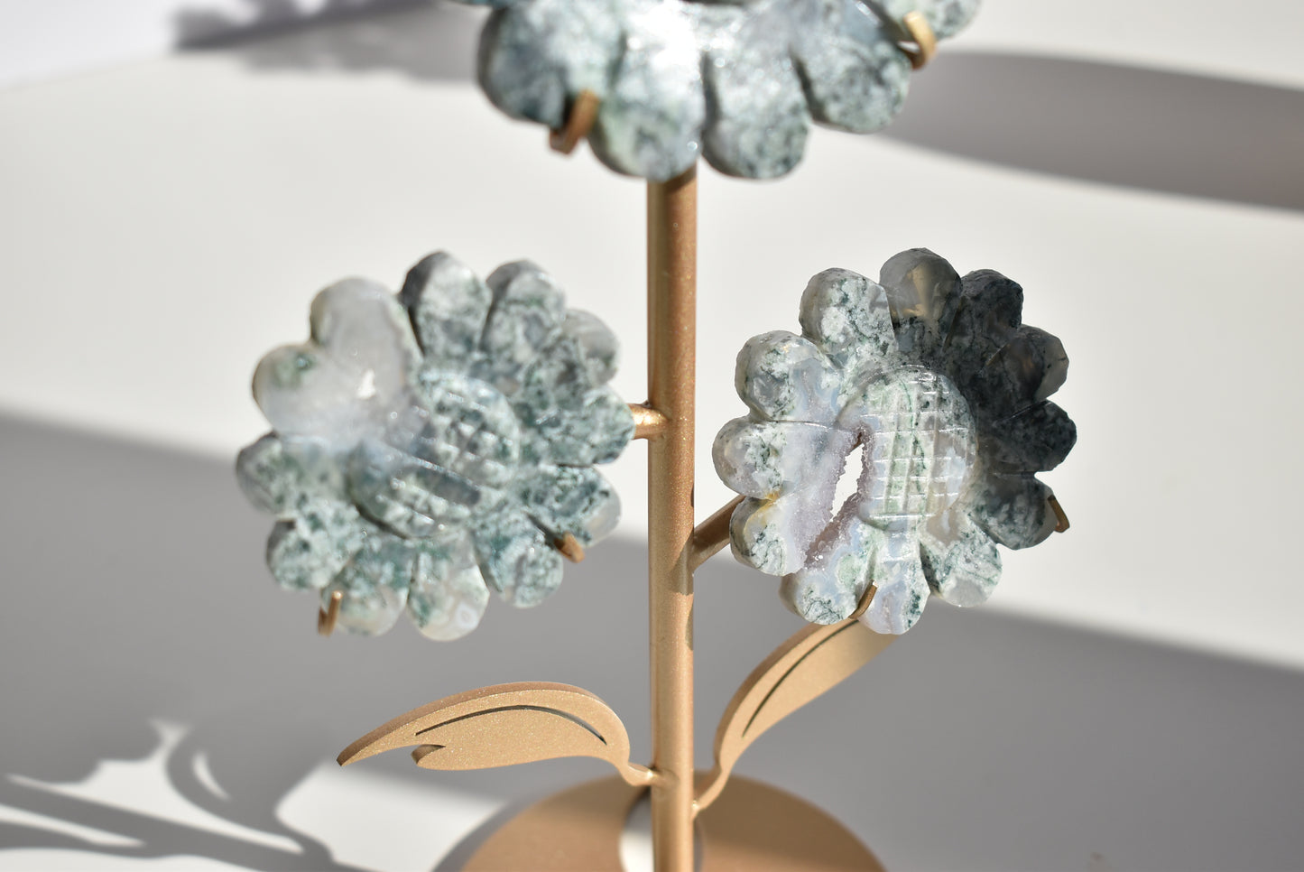 Moss Agate Sunflower Carving