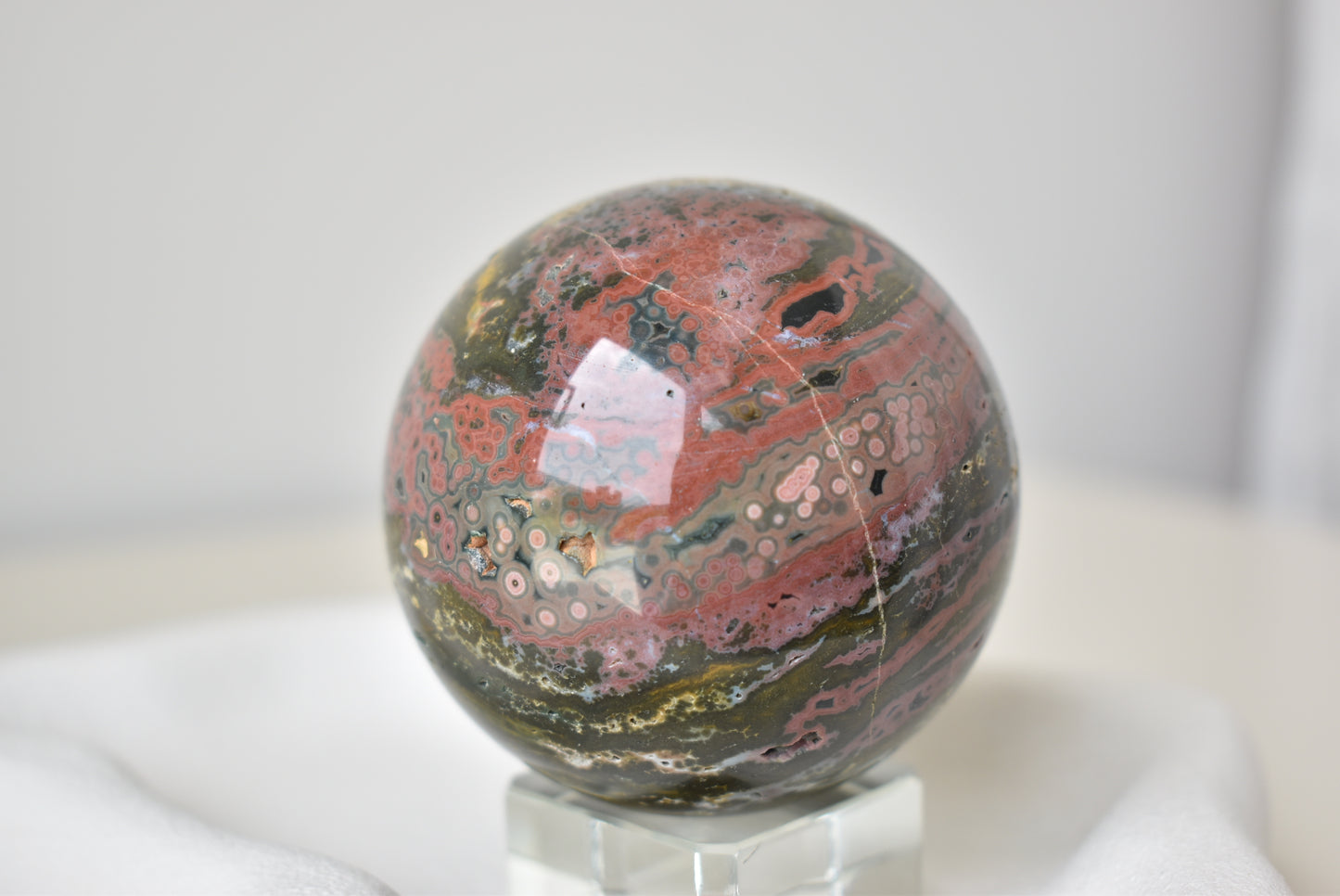 Orbicular Ocean Jasper Sphere (red) 67mm