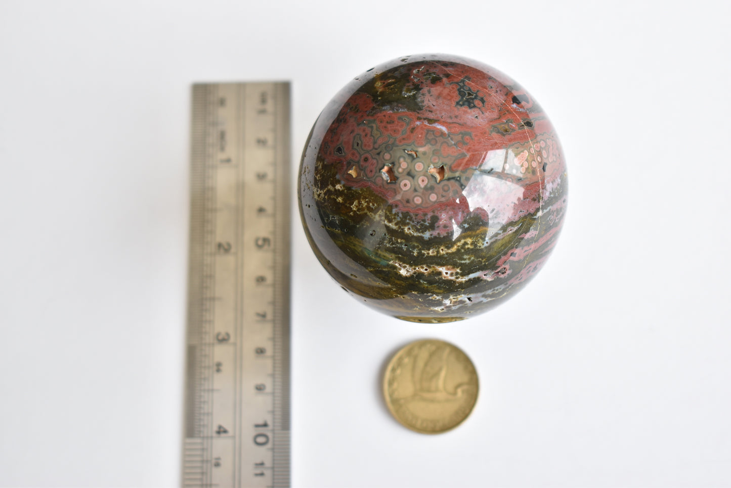 Orbicular Ocean Jasper Sphere (red) 67mm