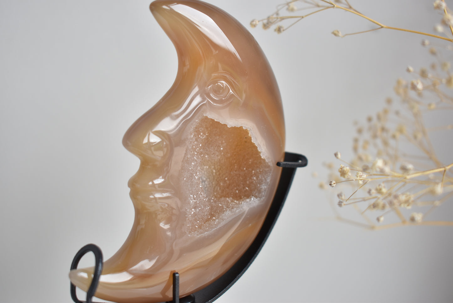 Agate Druzy Moon With Stand
