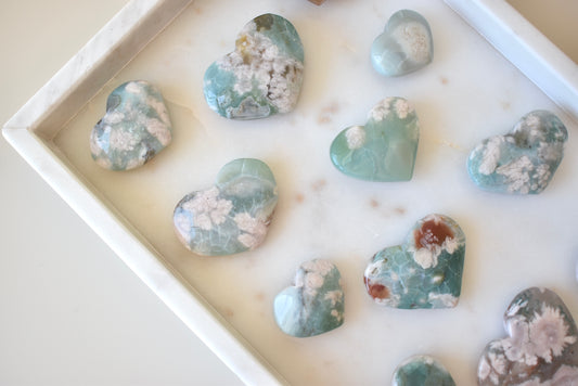 Green Flower Agate Heart