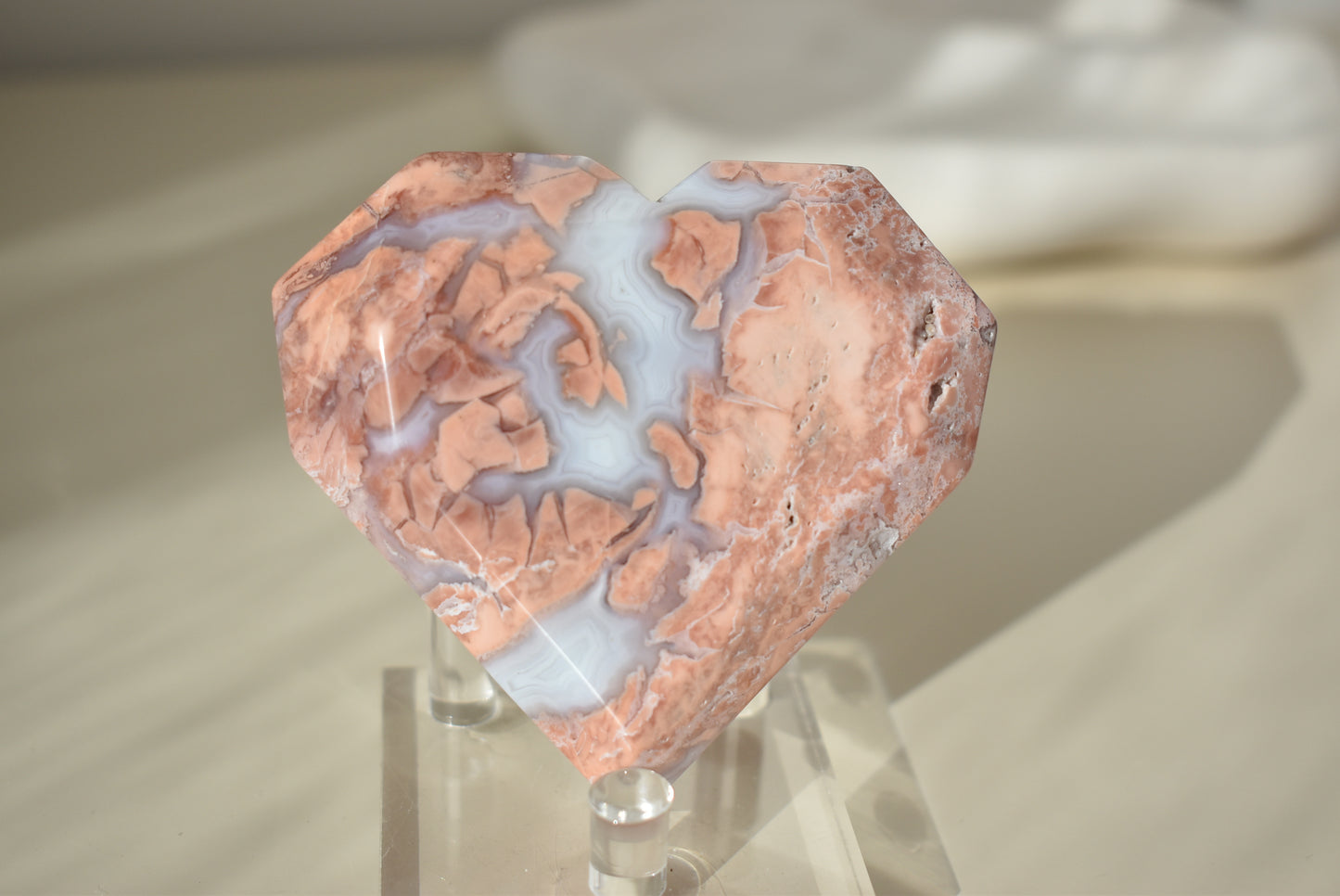 Cotton Candy Pink Agate Heart with Druzy