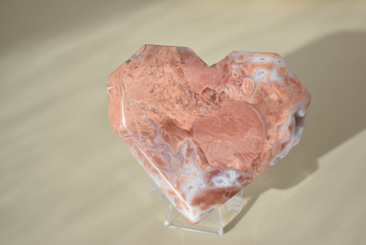 Cotton Candy Pink Agate Heart with Druzy