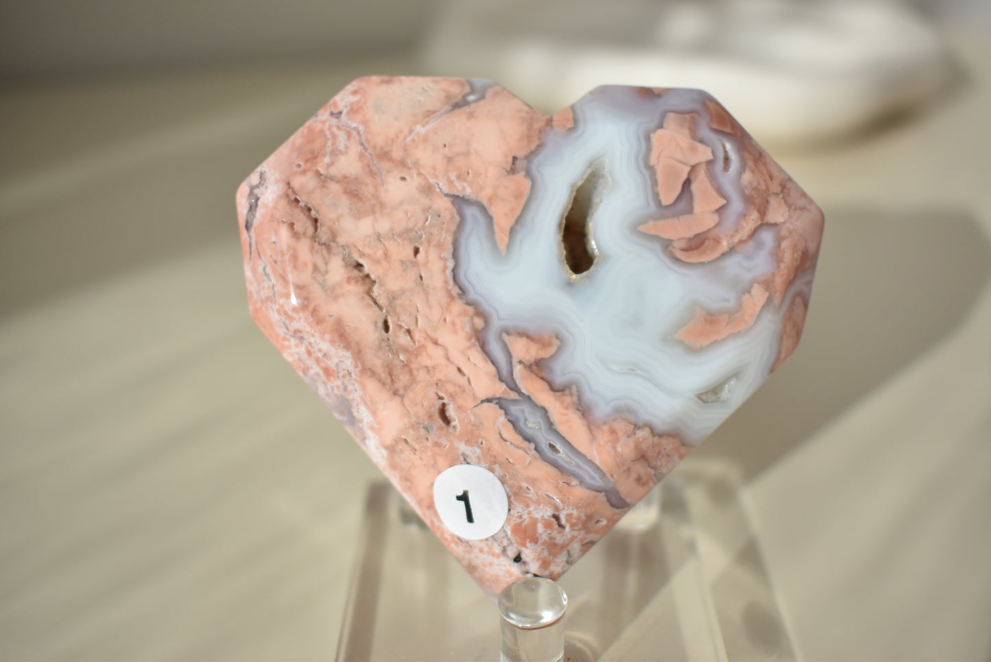 Cotton Candy Pink Agate Heart with Druzy