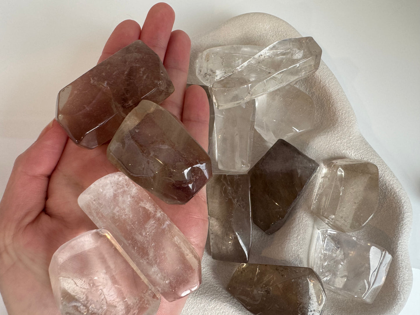 Polished freeform Clear Quartz & Smoky Quartz