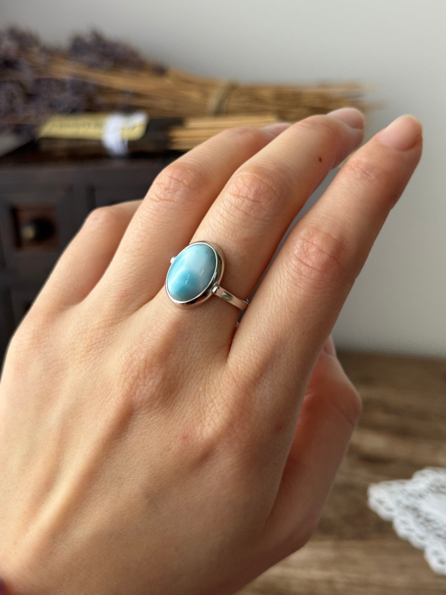 Larimar Sterling Sliver Ring Adjustable