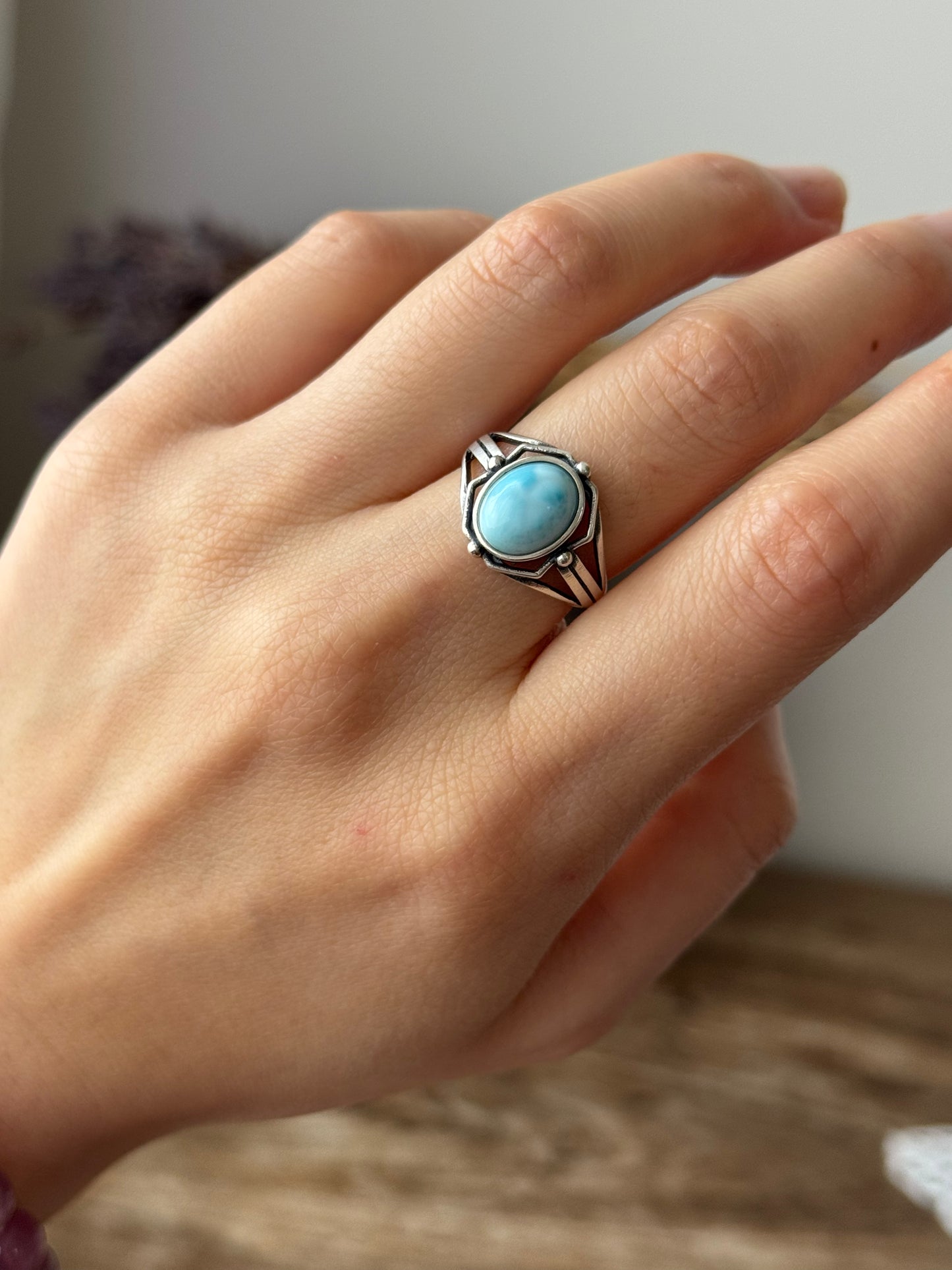 Larimar Sterling Sliver Ring Adjustable