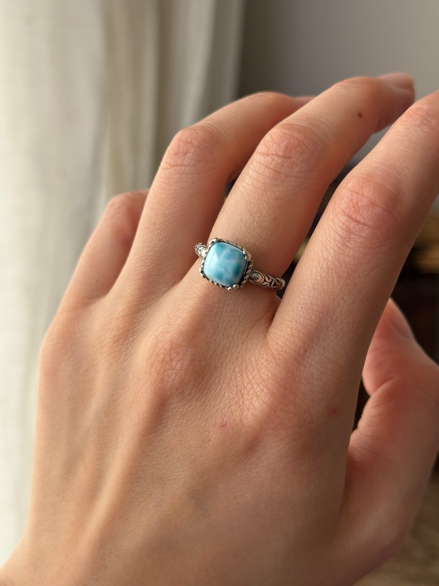 Larimar Sterling Sliver Ring Adjustable