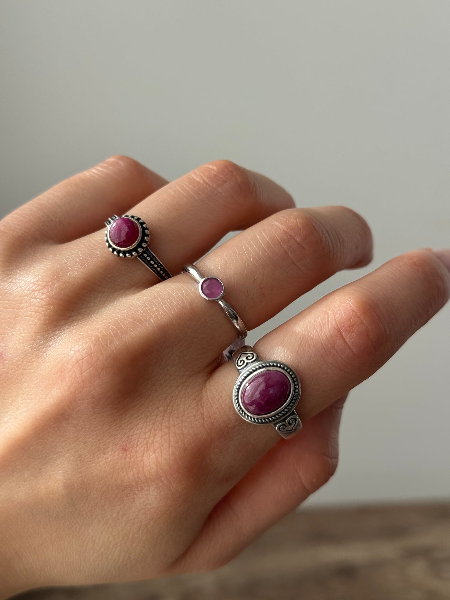 Ruby Sterling Silver Ring Adjustable