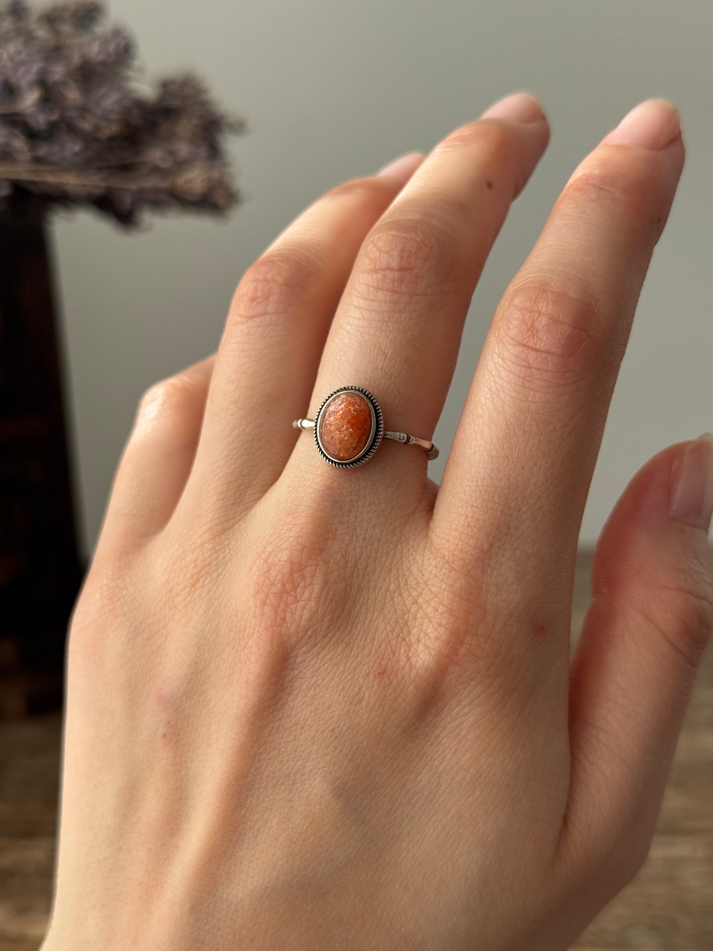 Sunstone Sterling Silver Ring Adjustable