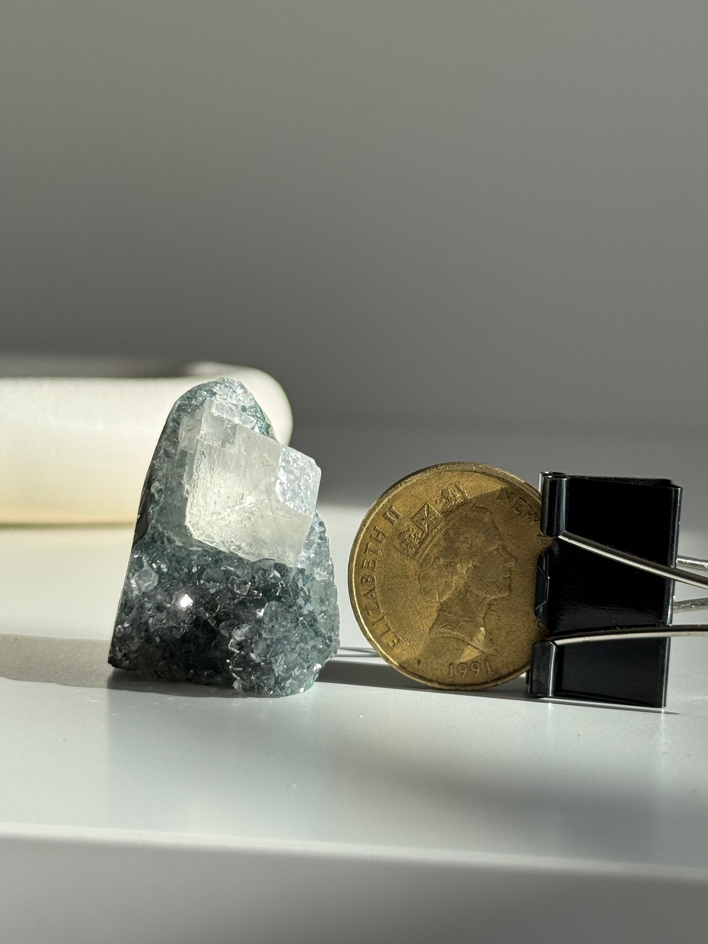 Green Amethyst Cluster with calcite