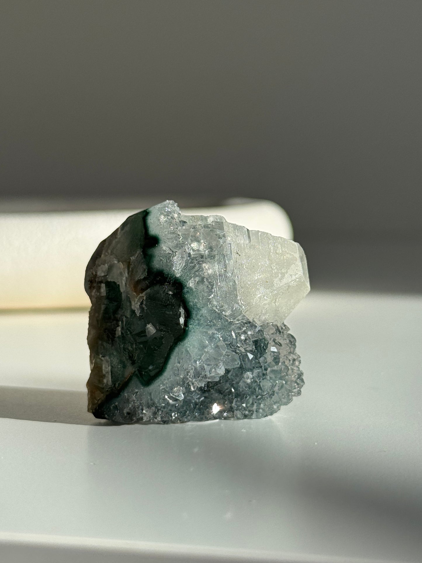 Green Amethyst Cluster with calcite