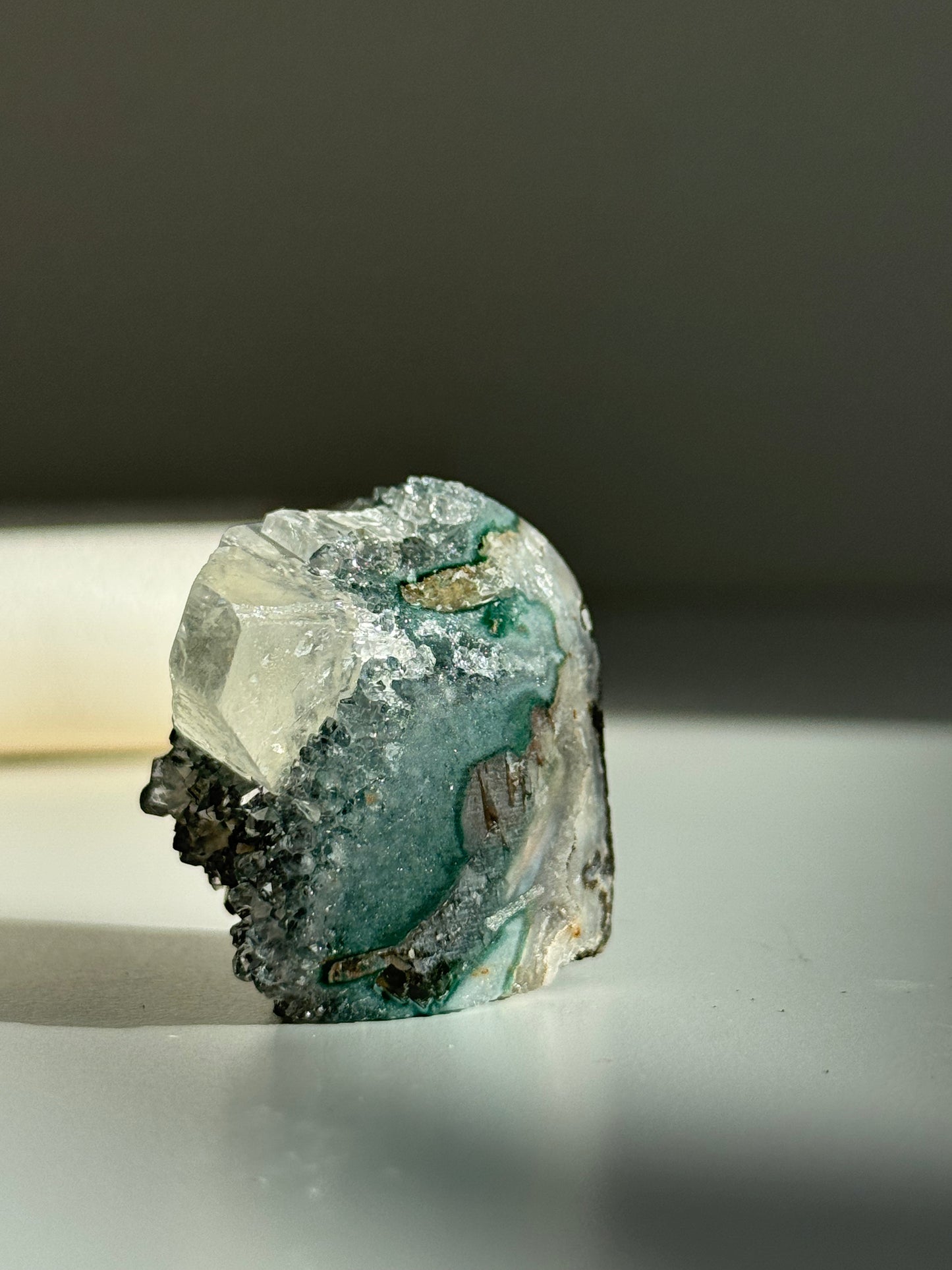 Green Amethyst Cluster with calcite