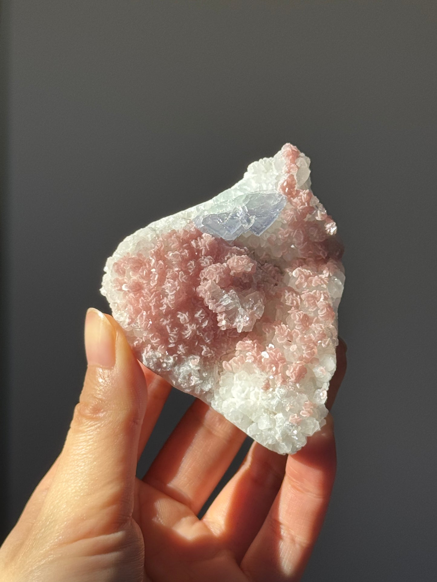Rhodochrosite on Quartz with Fluorite and Pyrite Specimen