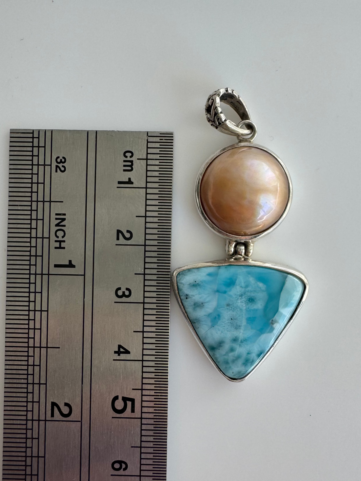 Handmade Larimar Pendant with Pearl