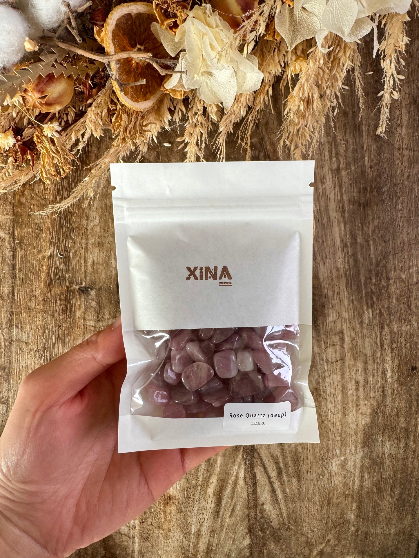 Dark Rose Quartz Chip 100gms Bag