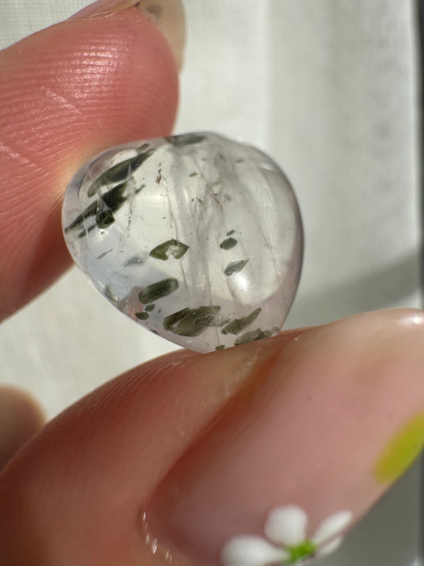Green Tourmaline and Mica Clear Quartz Heart