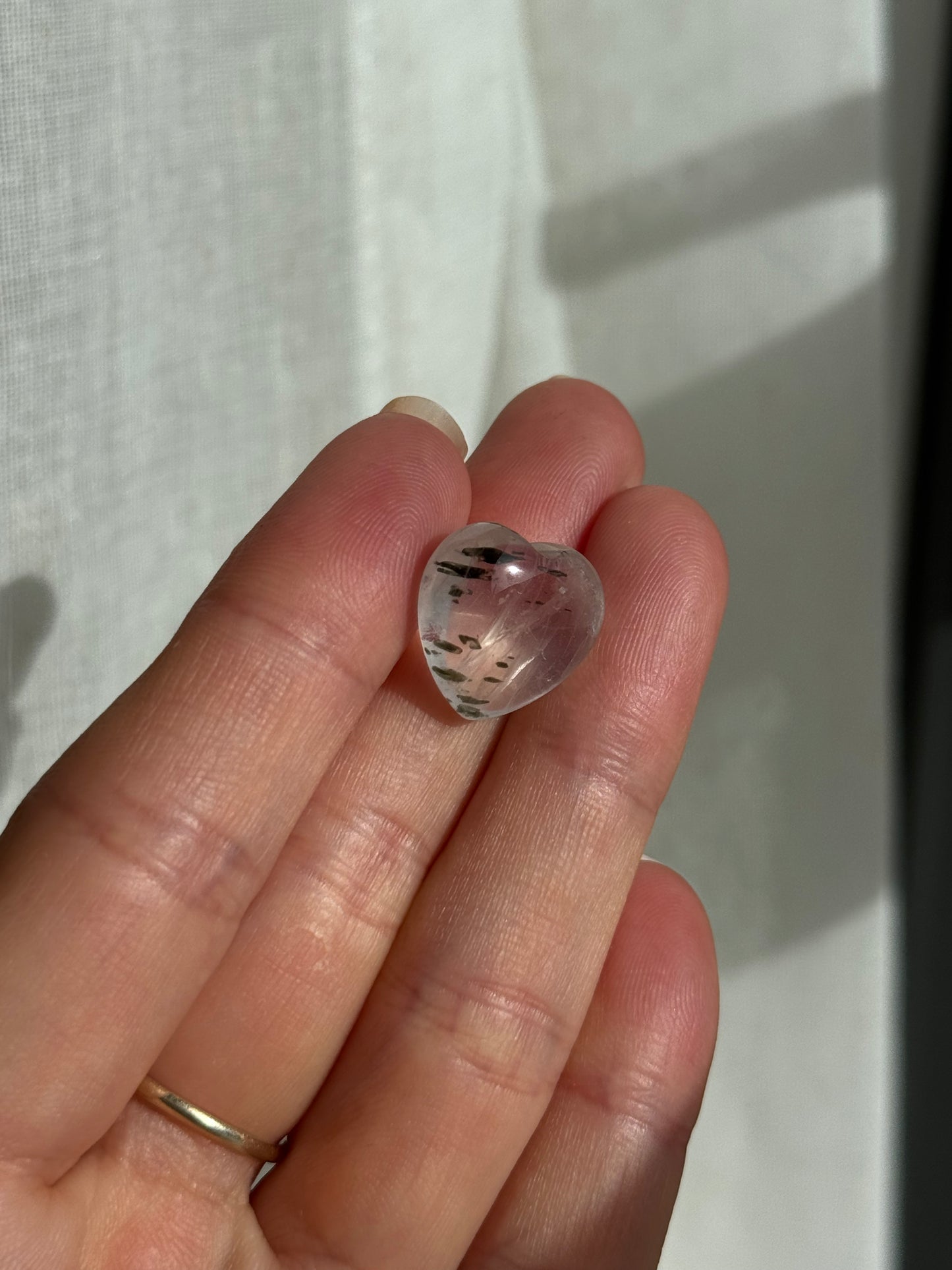 Green Tourmaline and Mica Clear Quartz Heart