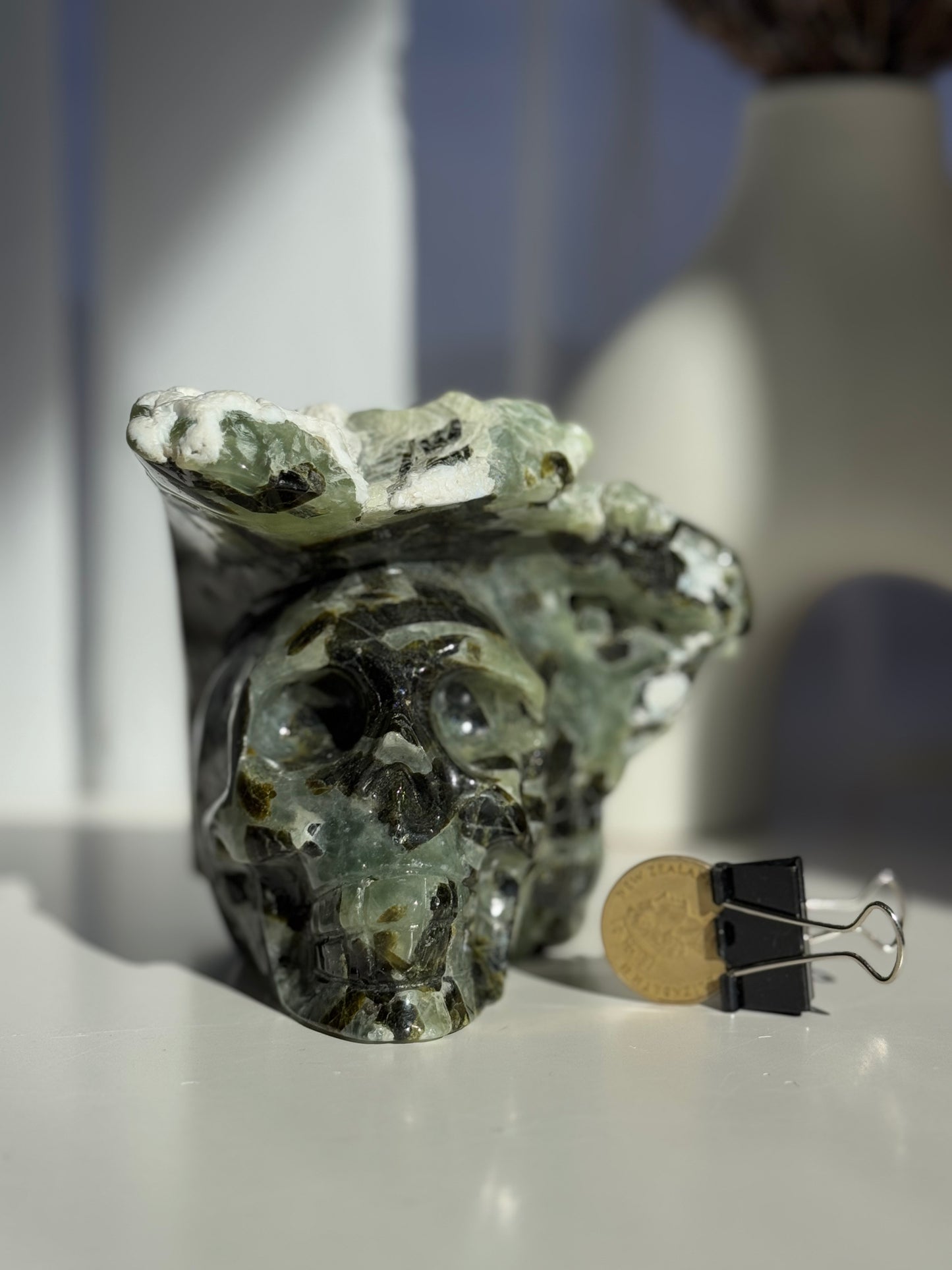 Large Prehnite Skull Carving 1.6kg