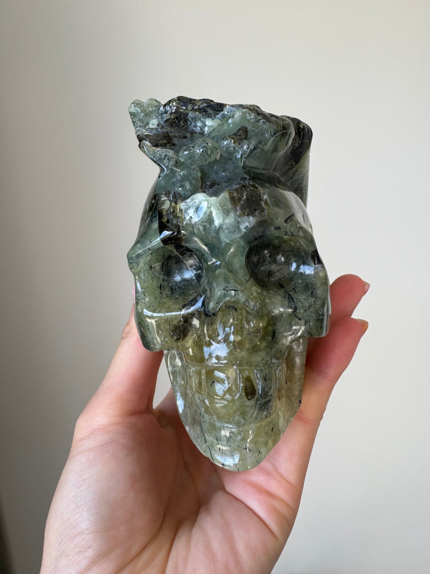 Large Prehnite Skull Carving 1kg