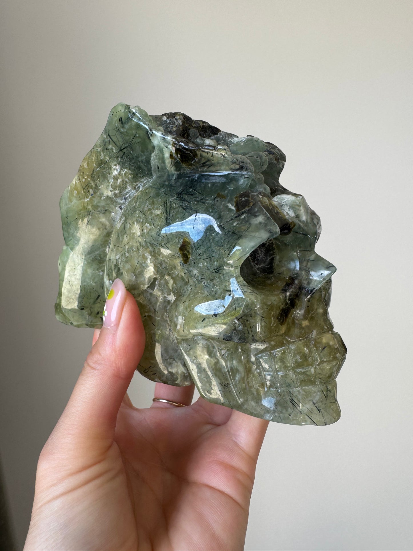 Large Prehnite Skull Carving 1kg