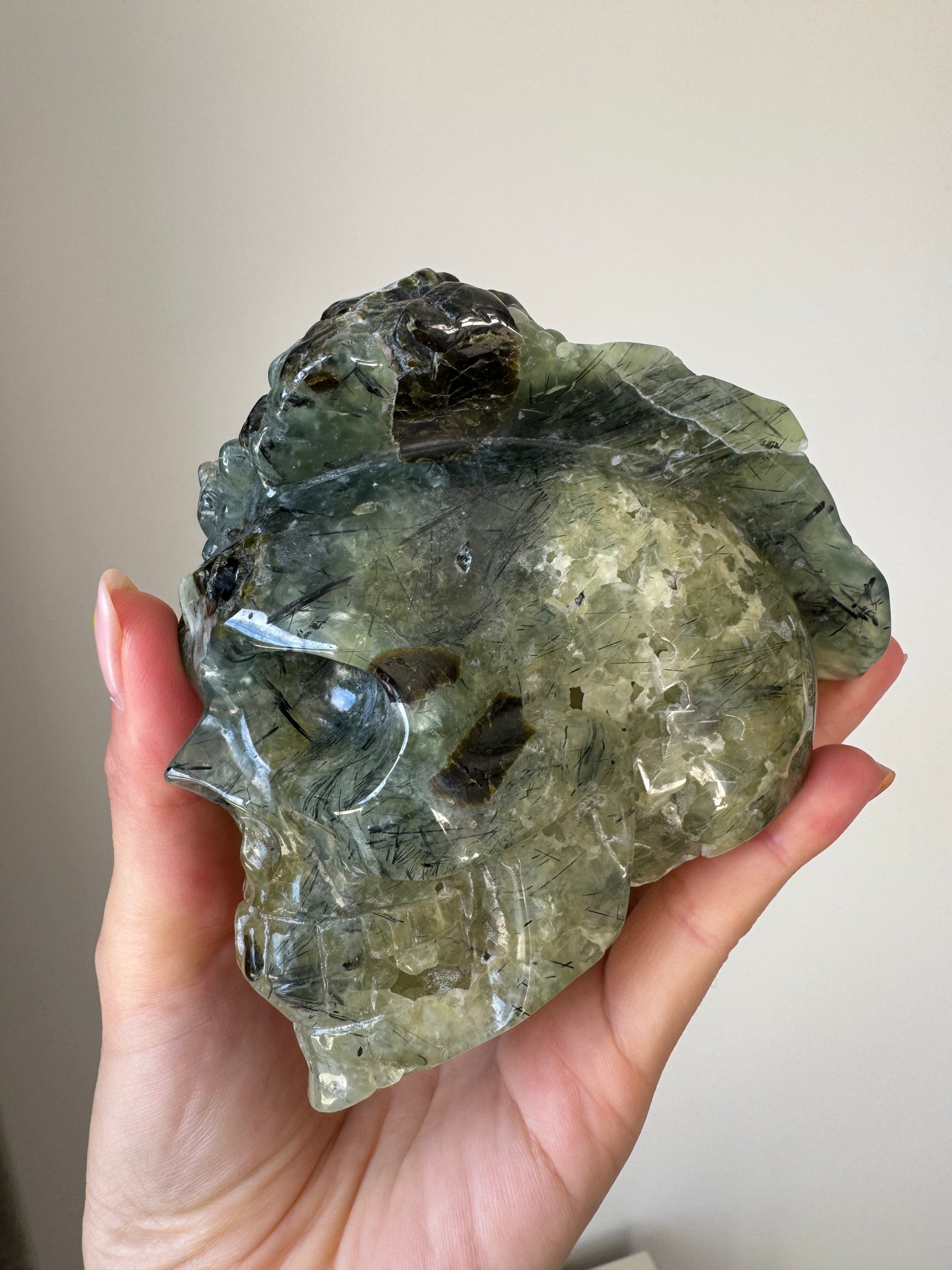 Large Prehnite Skull Carving 1kg