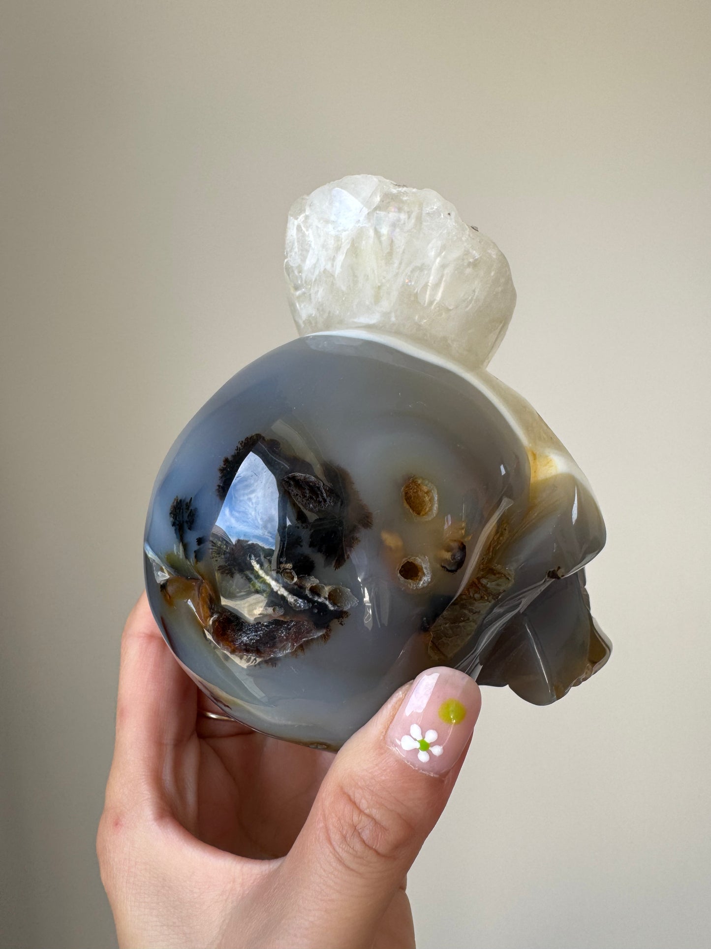 Large Agate Skull Carving with Dendritic 1kg