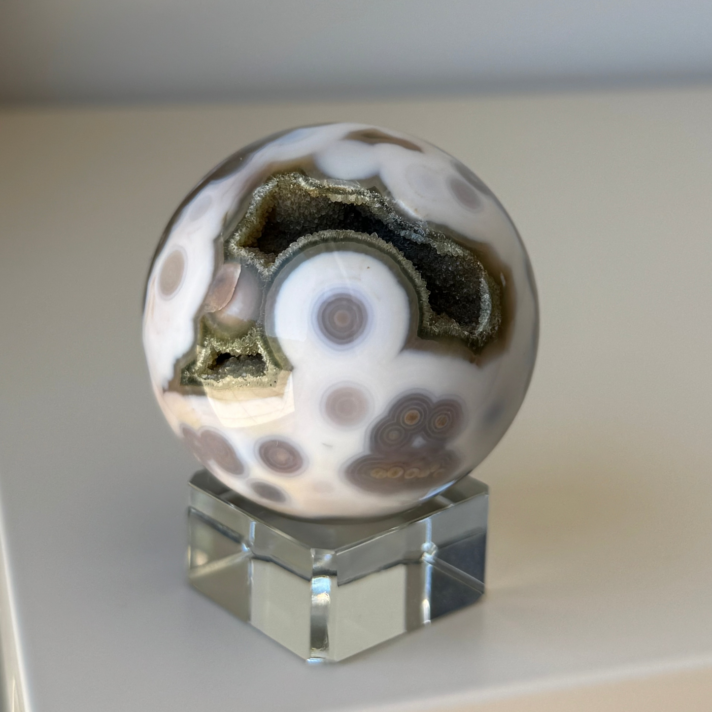 Old Stock Druzy Orbicular Ocean Jasper Sphere 57mm