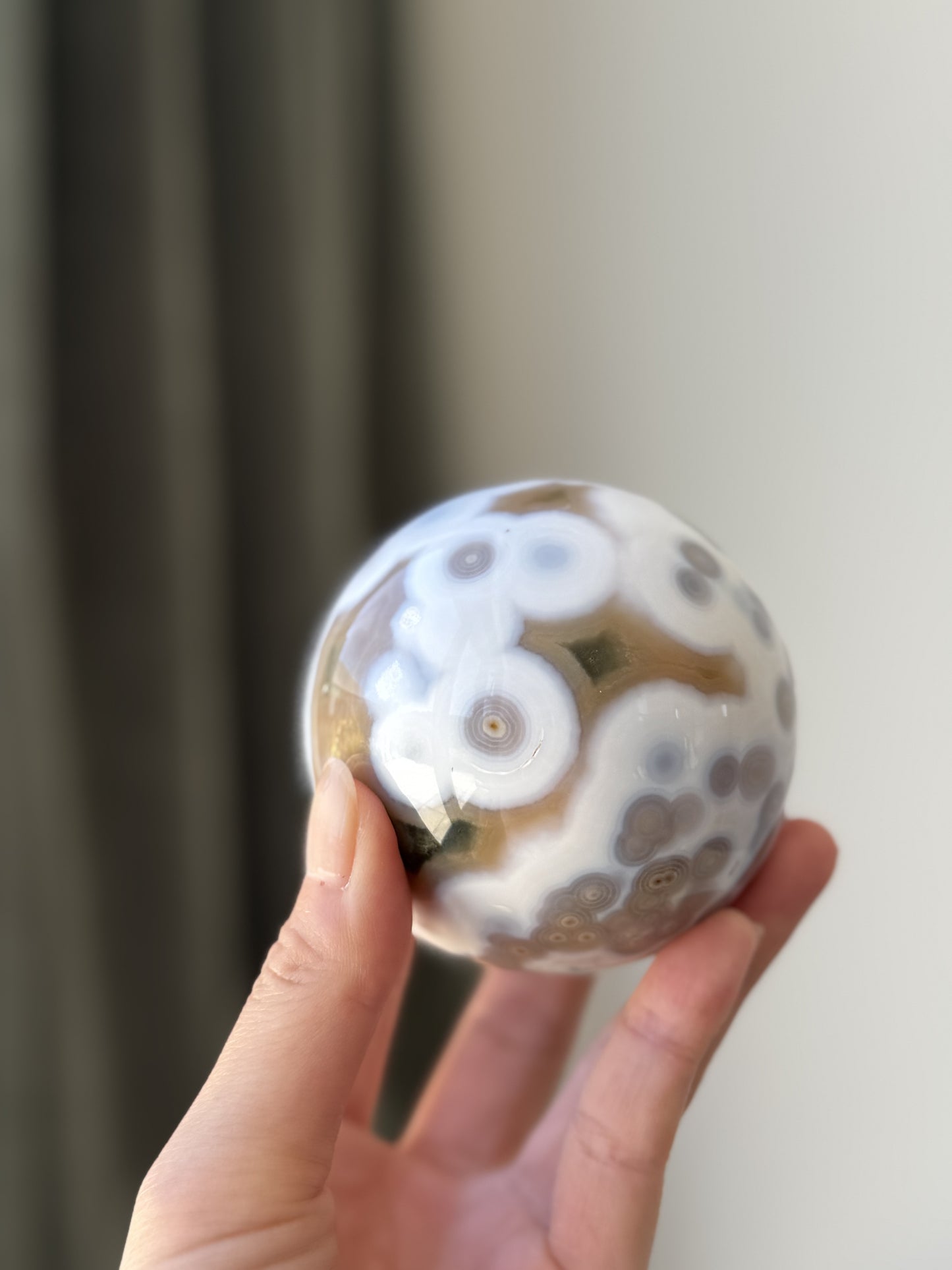 Large Old Stock Orbicular Ocean Jasper Sphere 70mm